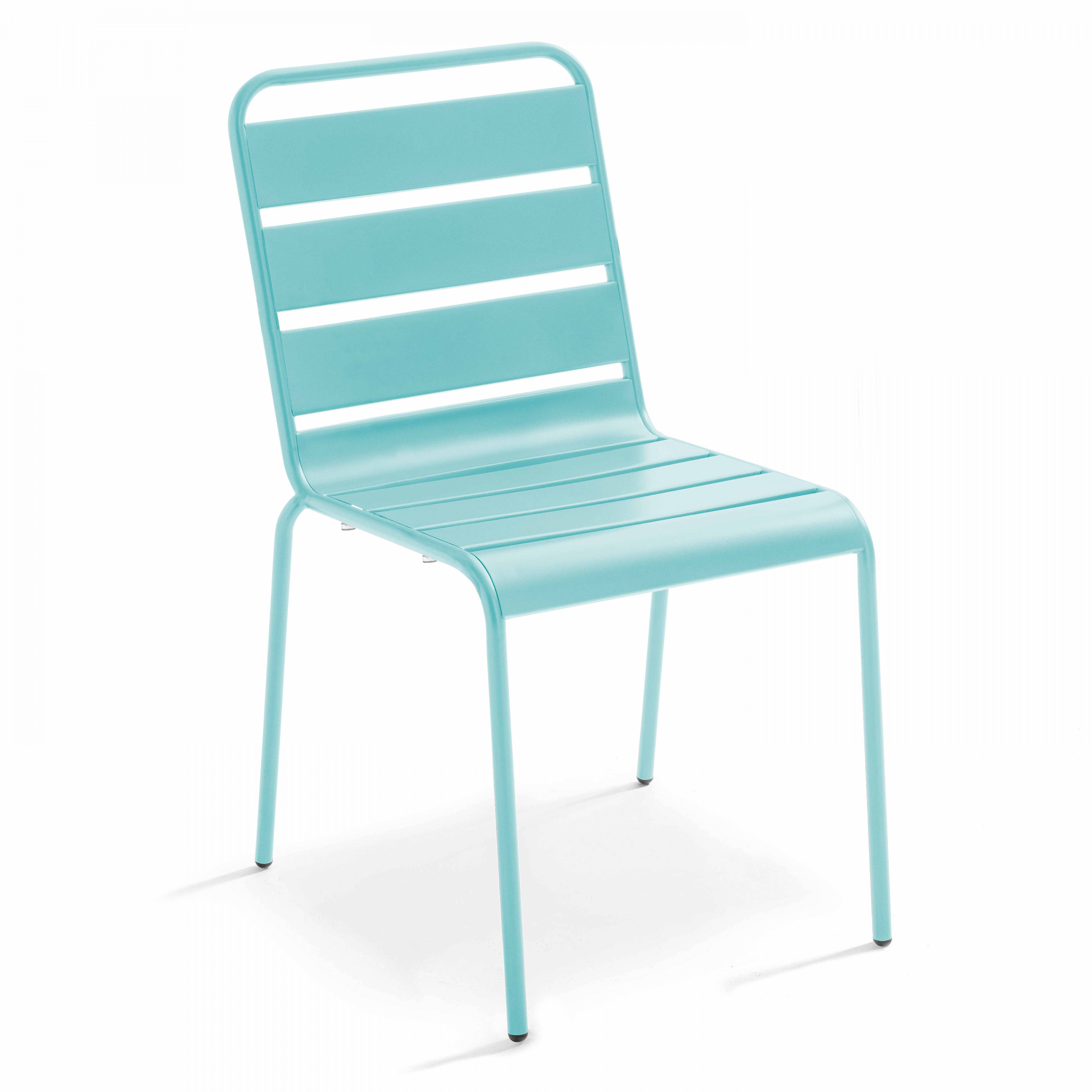 Oviala - Ensemble table de jardin ronde et 2 chaises métal turquoise Palavas - Oviala - Image 5
