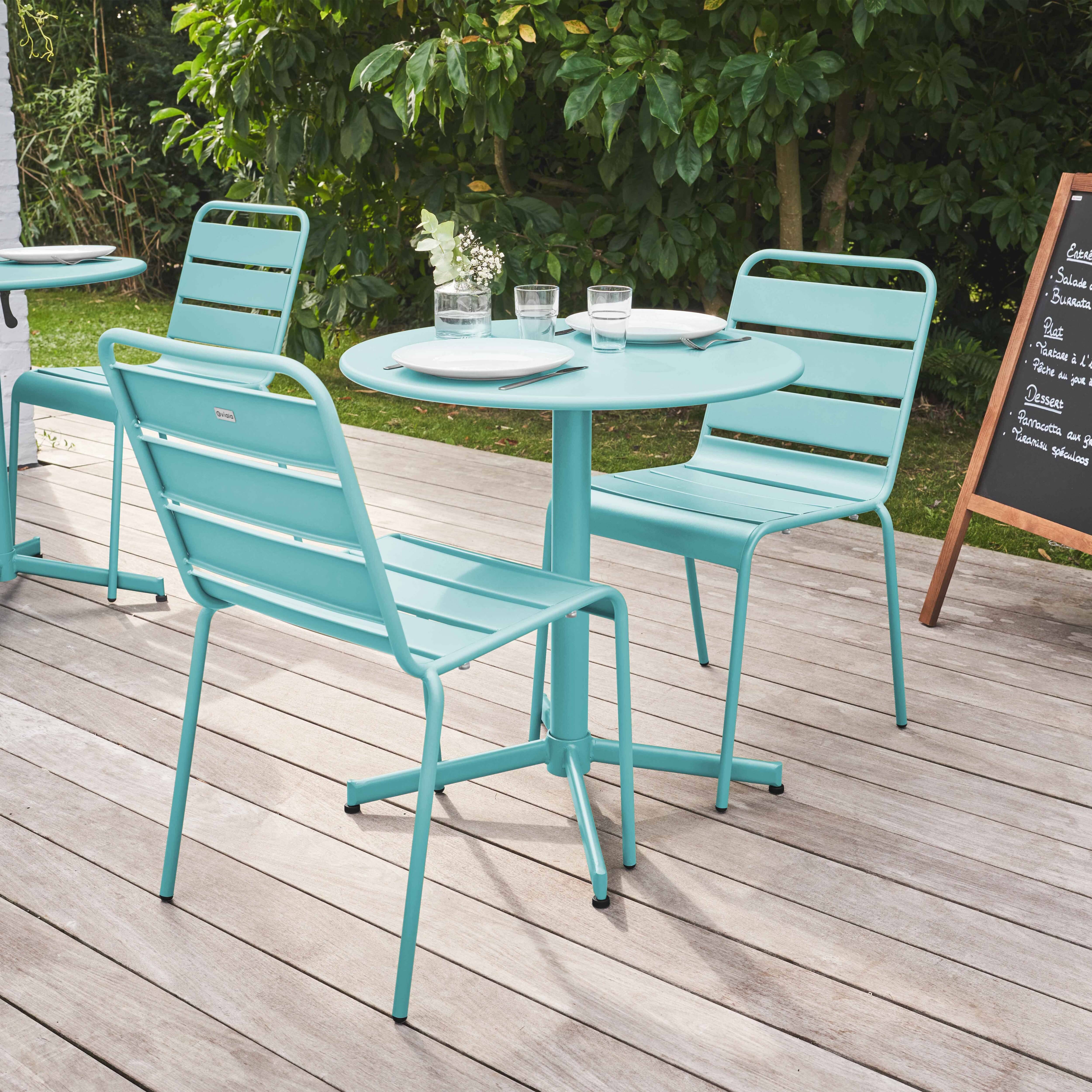 Oviala - Ensemble table de jardin ronde et 2 chaises métal turquoise Palavas - Oviala - Image 2