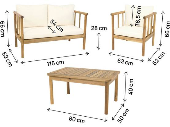 Salon De Jardin En Bois Avec Coussins Inclus "milano" - 4 Places - Beige -habitat Et Jardin - Image 3