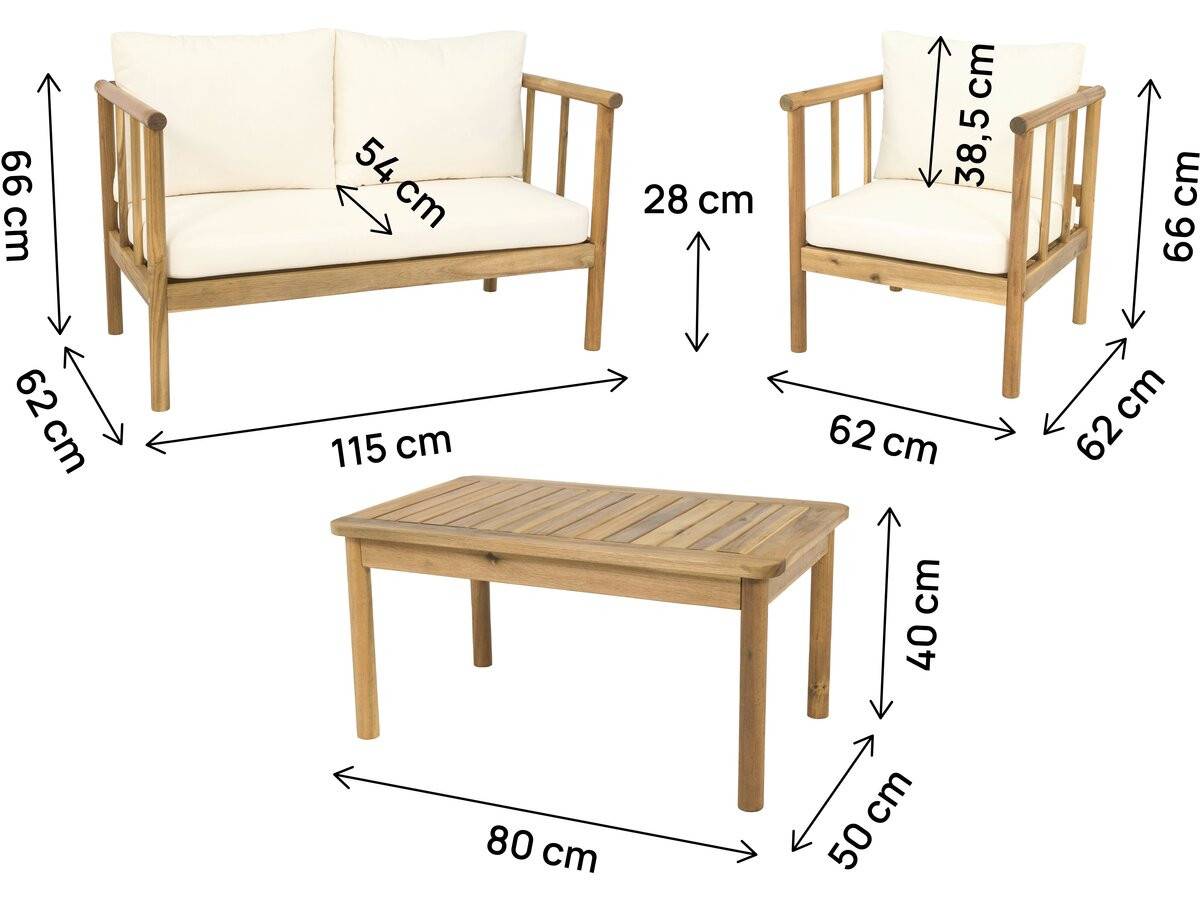 Salon De Jardin En Bois Avec Coussins Inclus "milano" - 4 Places - Beige -habitat Et Jardin - Image 3