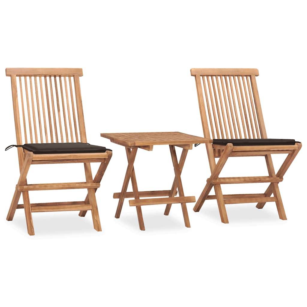 Vidaxl - Ensemble à manger d'extérieur pliable avec coussin 3 pcs-Salons de jardin Teck 553875