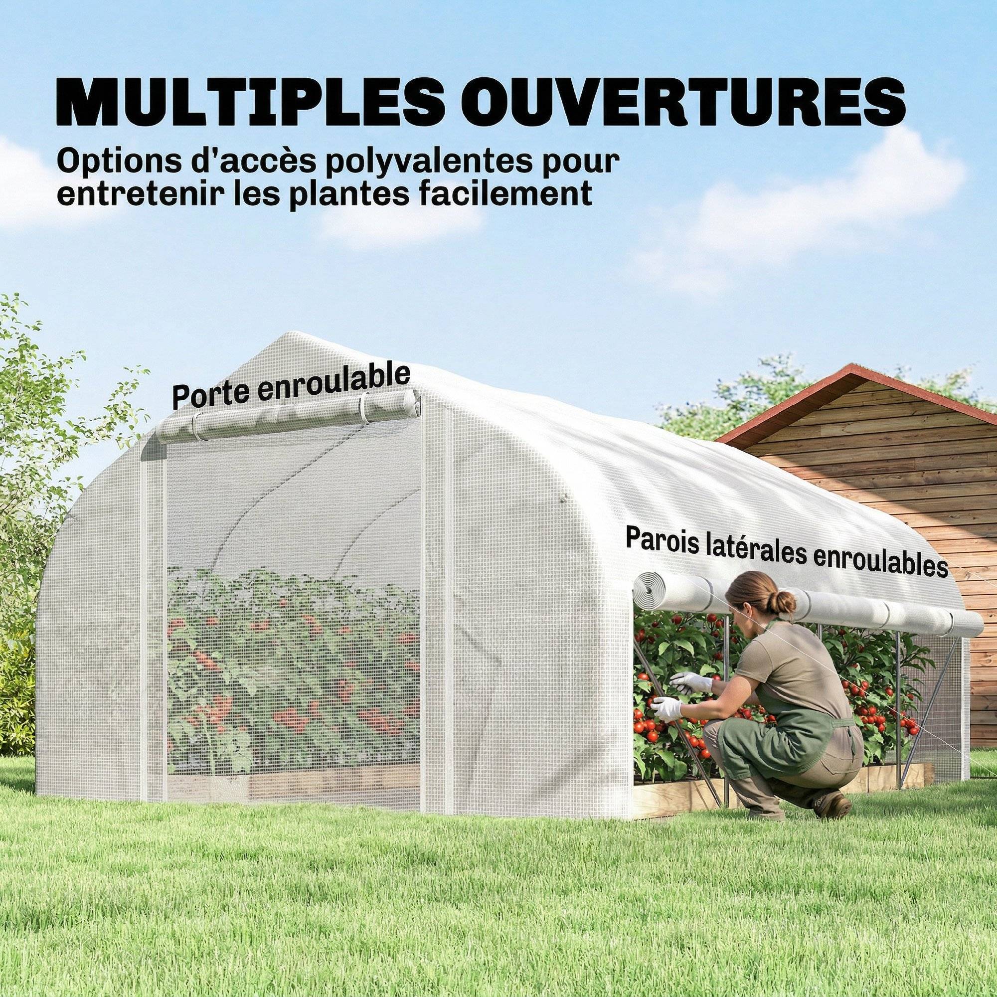 Sans Marque - Serre tunnel jardin 12 m² 400x200x200 cm PE 140 g/m² 8 fenêtres porte serre grande culture blanche - Image 6