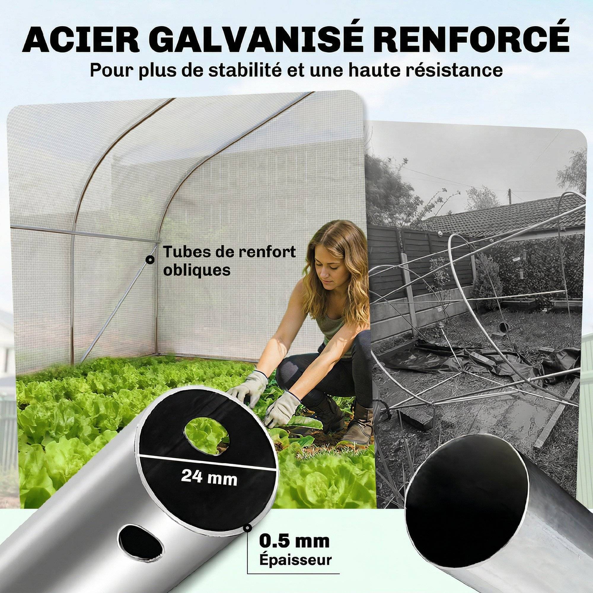 Sans Marque - Serre tunnel jardin 12 m² 400x200x200 cm PE 140 g/m² 8 fenêtres porte serre grande culture blanche - Image 9