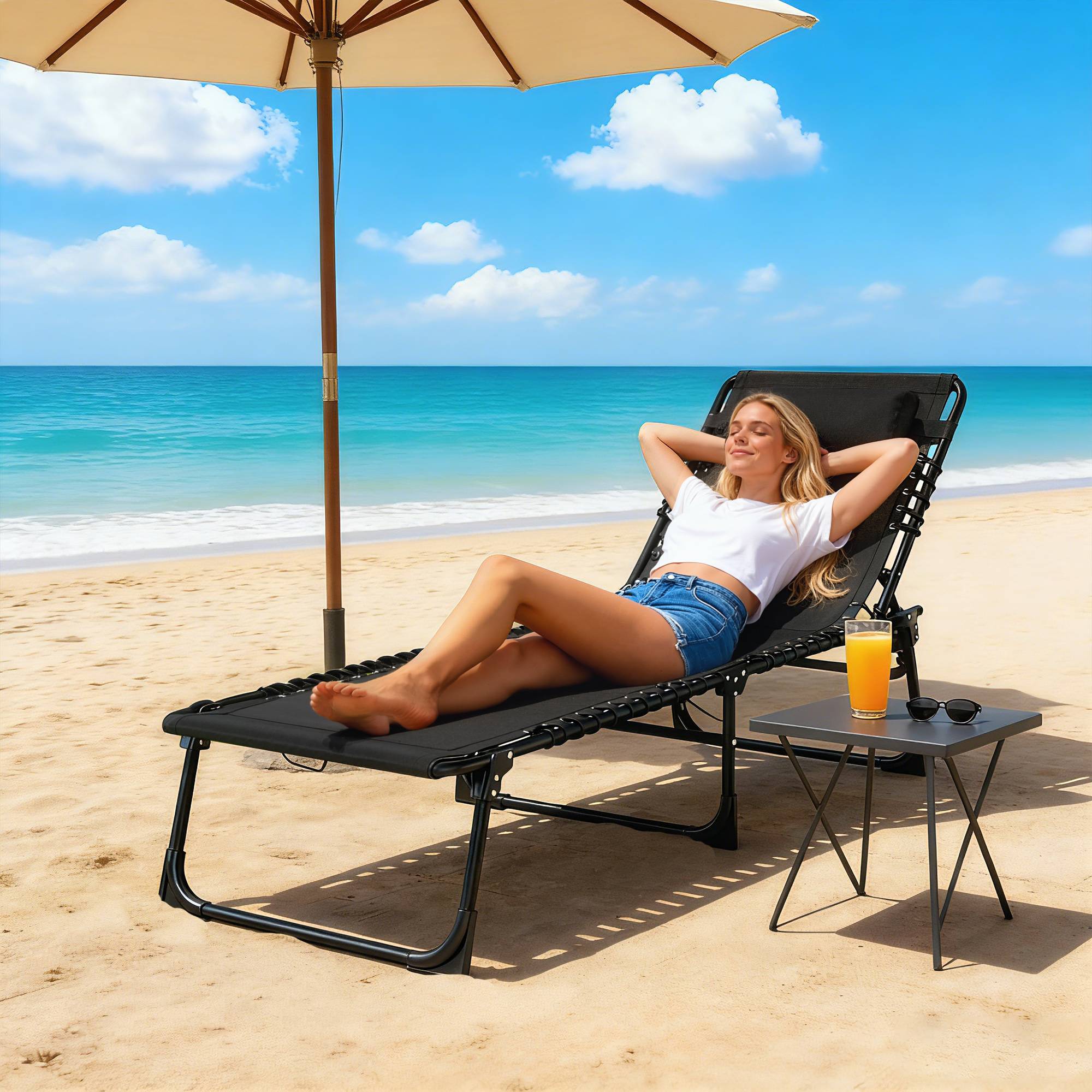 Bain de Soleil transat Pliable Dossier inclinable Multi-Positions - 189x58x30cm Acier Noir fr41 - Image 3