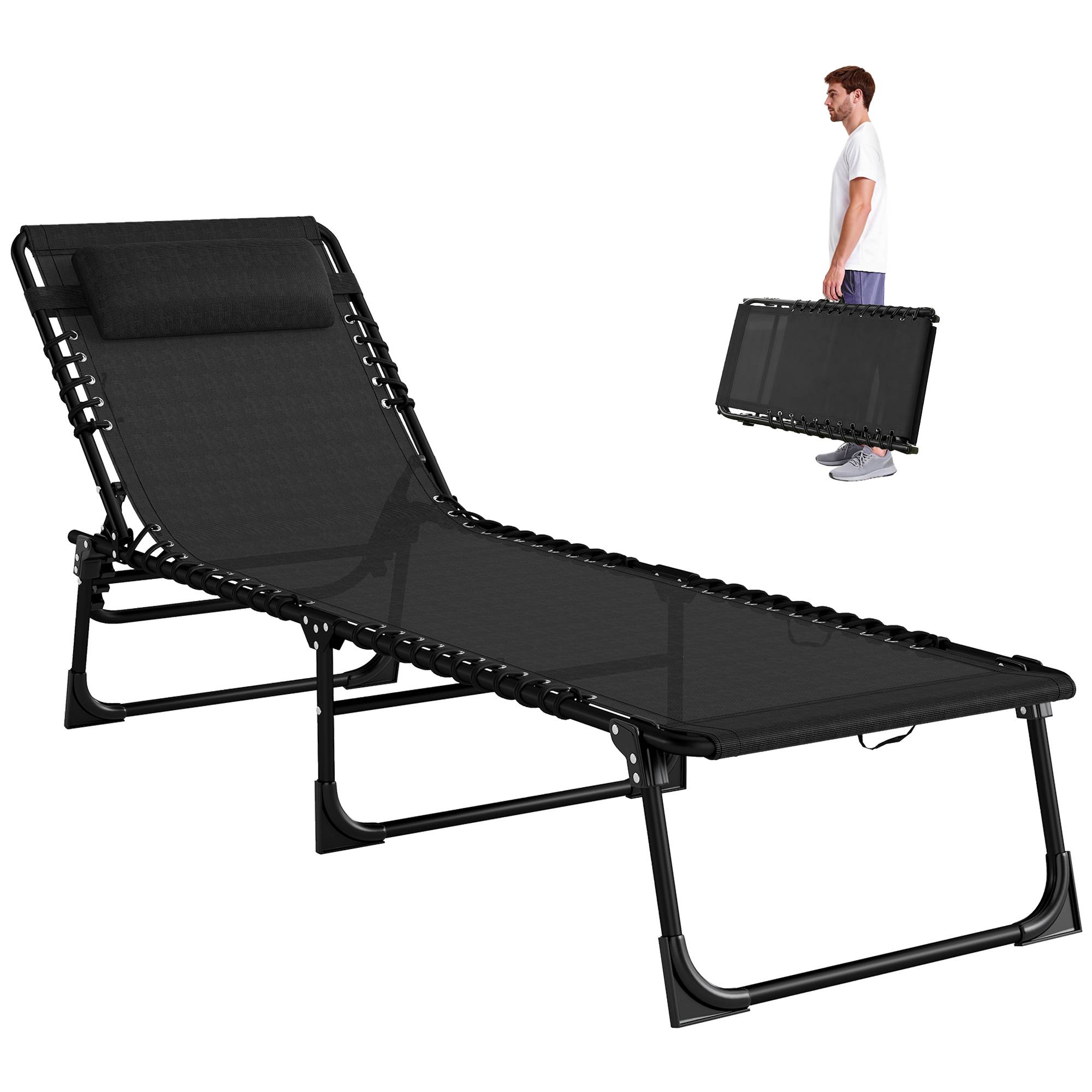 Bain de Soleil transat Pliable Dossier inclinable Multi-Positions - 189x58x30cm Acier Noir fr41 - Image 1