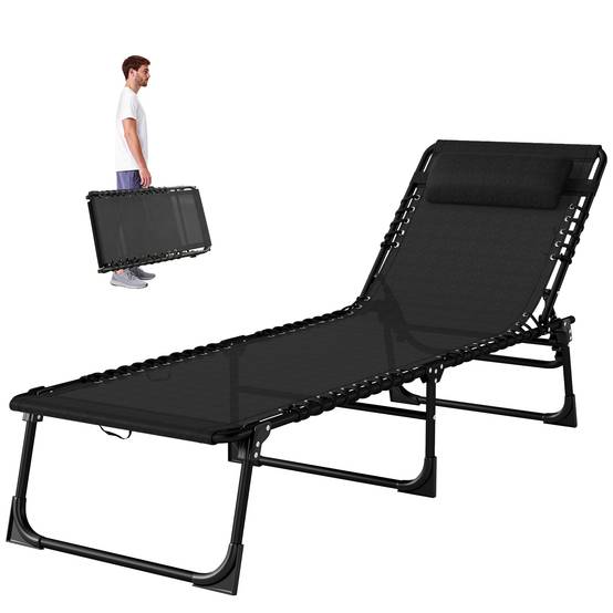 Bain de Soleil transat Pliable Dossier inclinable Multi-Positions - 189x58x30cm Acier Noir fr41 - Image 2