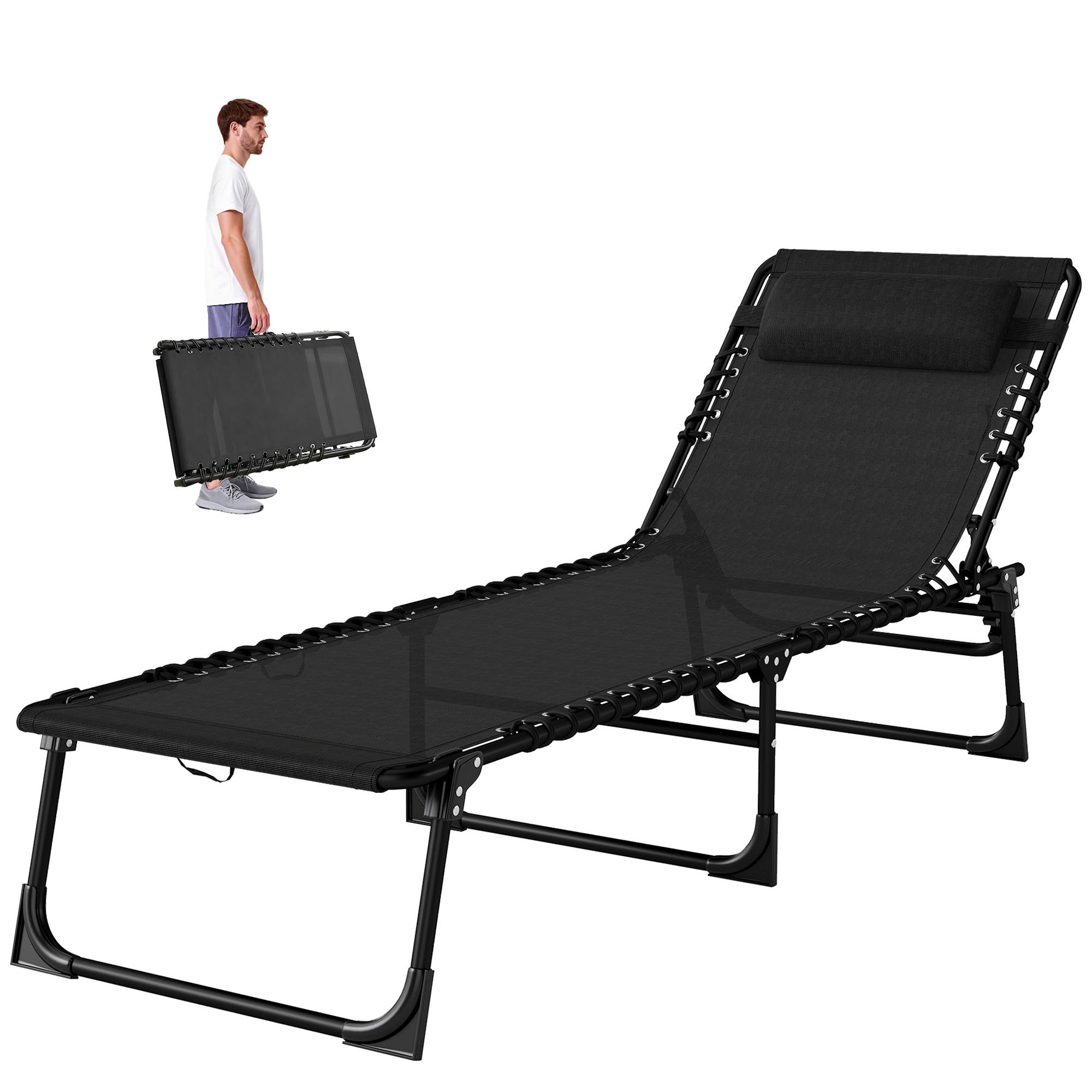 Bain de Soleil transat Pliable Dossier inclinable Multi-Positions - 189x58x30cm Acier Noir fr41 - Image 2