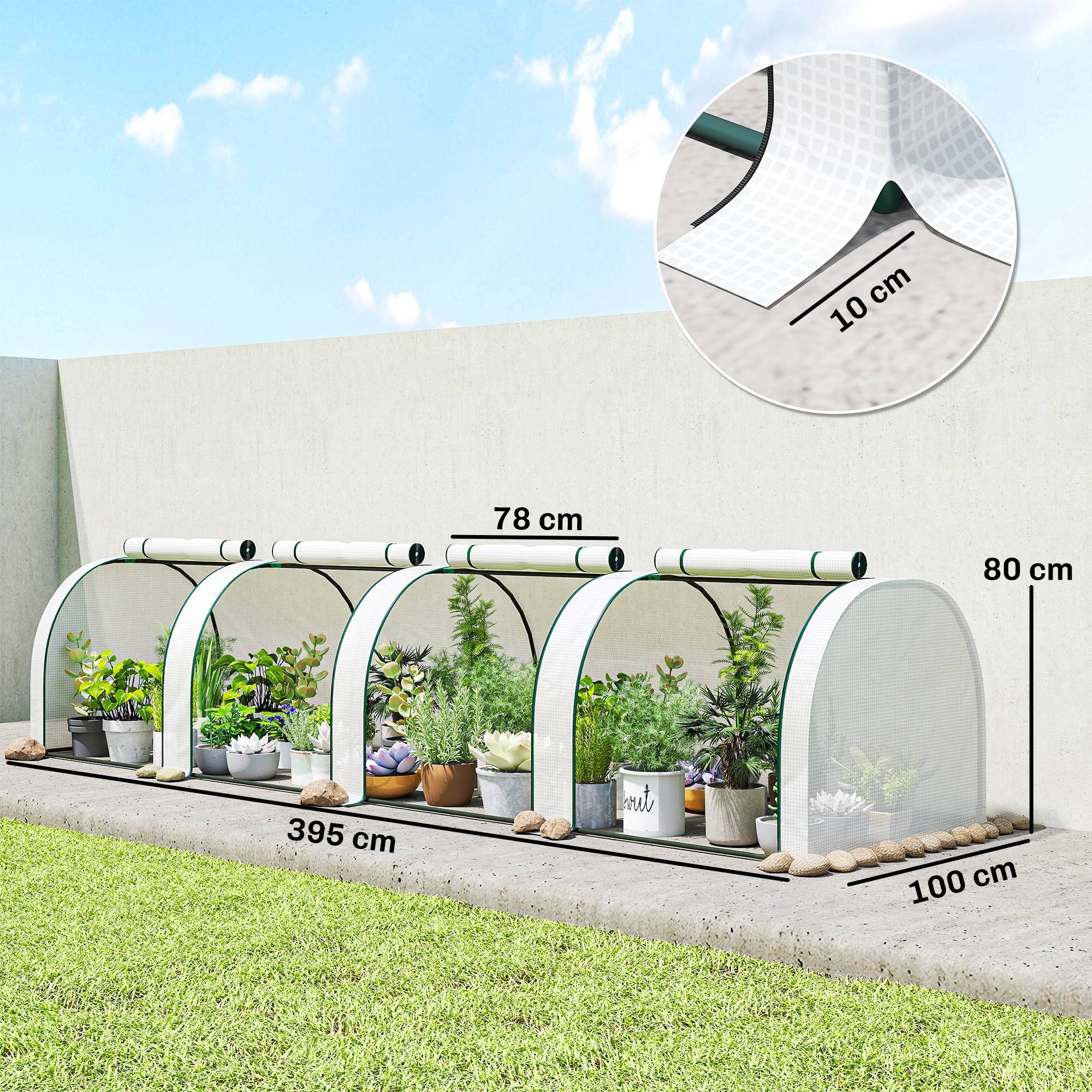 Maison Chic - Mini serre de jardin serre à tomates 4x1x0,80 m acier PE anti-UV 4 portes avec zip enroulables blanc - Image 5