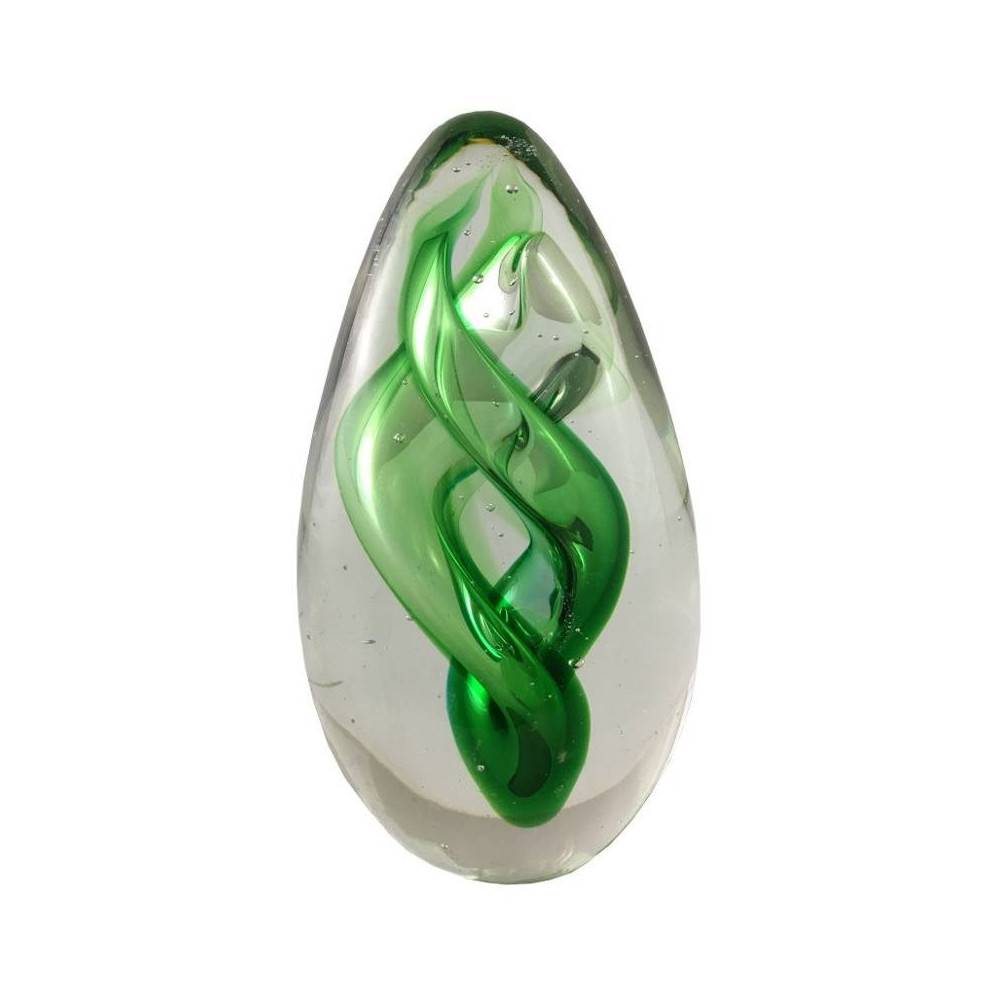 Presse papier sulfure "Flammes" en verre vert 13.5 x 8.5 cm Chemin de campagne - Image 1