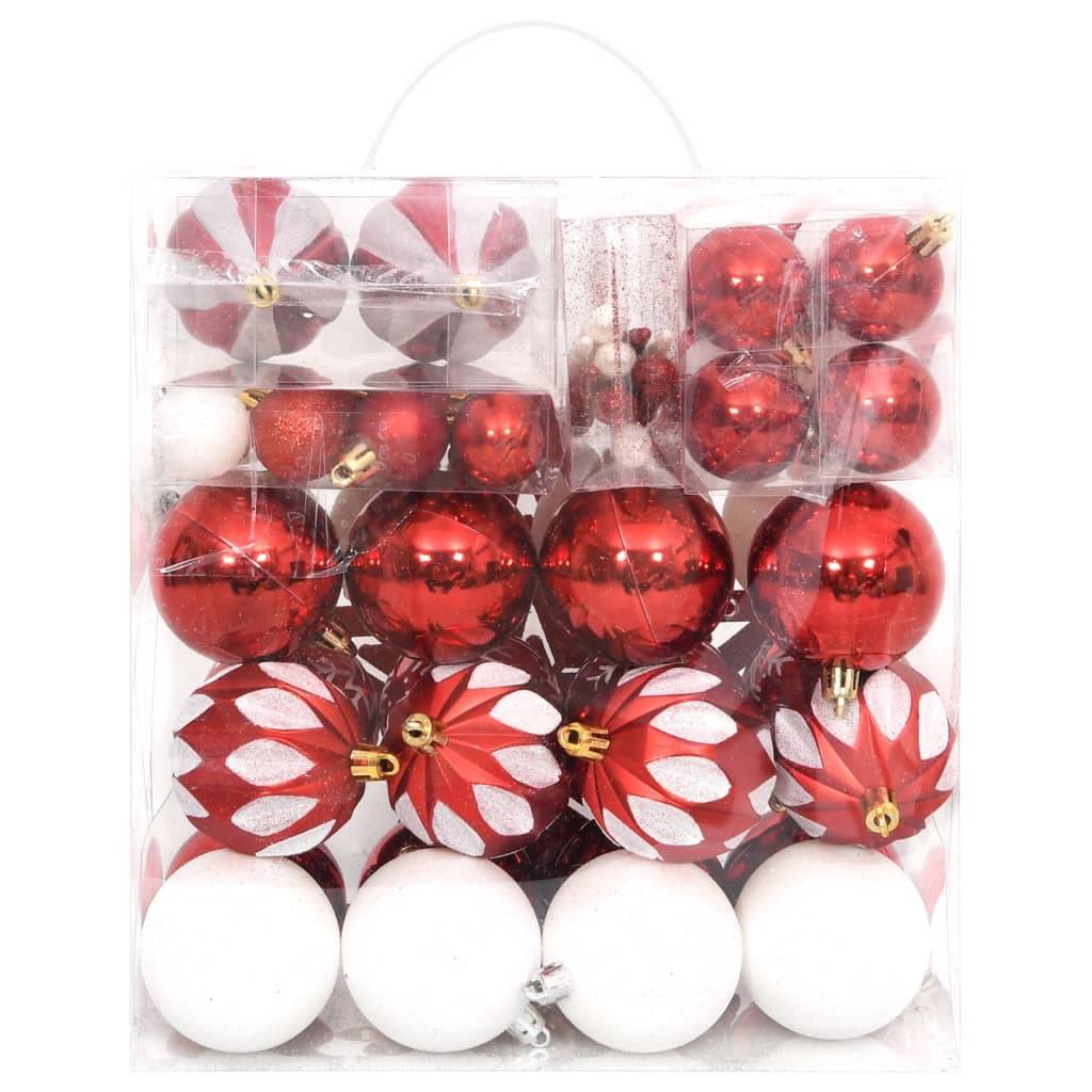Ensemble de boules de Noël - Ornements de Noël - décorations de Noël 64 pcs Rouge et blanc - Image 3