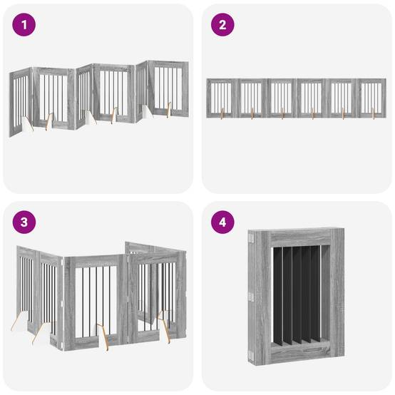 ComfortXL - Barrière de Sécurité Pliable pour Chien Intérieur Bois avec Supports 362cm Sonoma Gris - ComfortXL Outdoor Living - Image 7