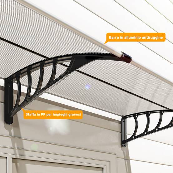 Auvent Porte Entrée Polycarbonate Aluminium Marquise Protection UV Pluie 200x96cm Transparent - ComfortXL Outdoor Living - Image 10
