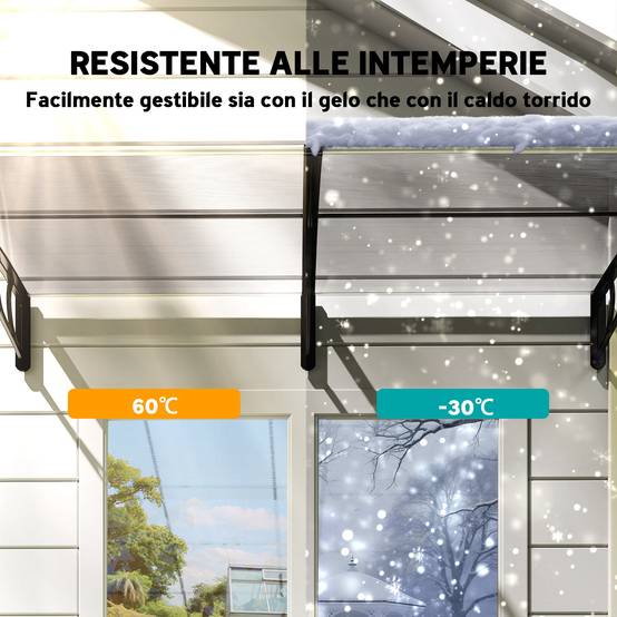 Auvent Porte Entrée Polycarbonate Aluminium Marquise Protection UV Pluie 200x96cm Transparent - ComfortXL Outdoor Living - Image 8
