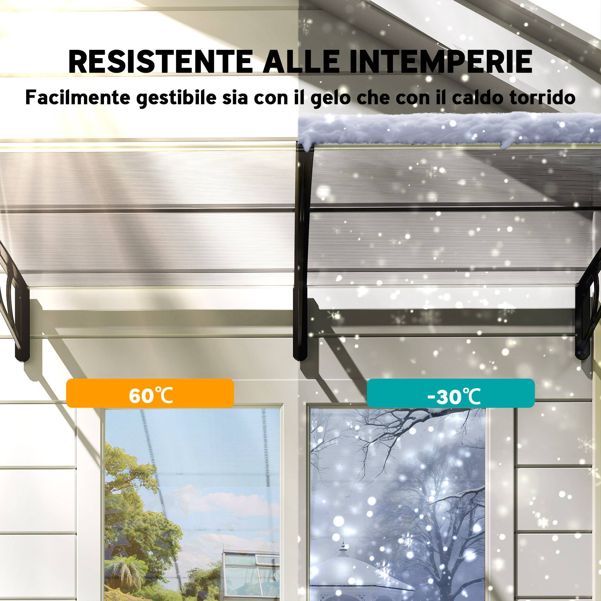 Auvent Porte Entrée Polycarbonate Aluminium Marquise Protection UV Pluie 200x96cm Transparent - ComfortXL Outdoor Living - Image 8
