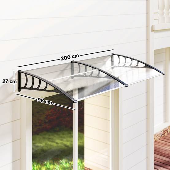 Auvent Porte Entrée Polycarbonate Aluminium Marquise Protection UV Pluie 200x96cm Transparent - ComfortXL Outdoor Living - Image 5