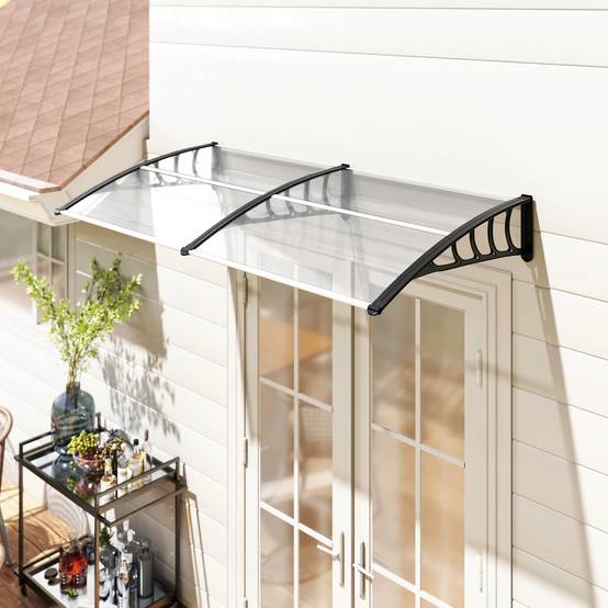Auvent Porte Entrée Polycarbonate Aluminium Marquise Protection UV Pluie 200x96cm Transparent - ComfortXL Outdoor Living - Image 3