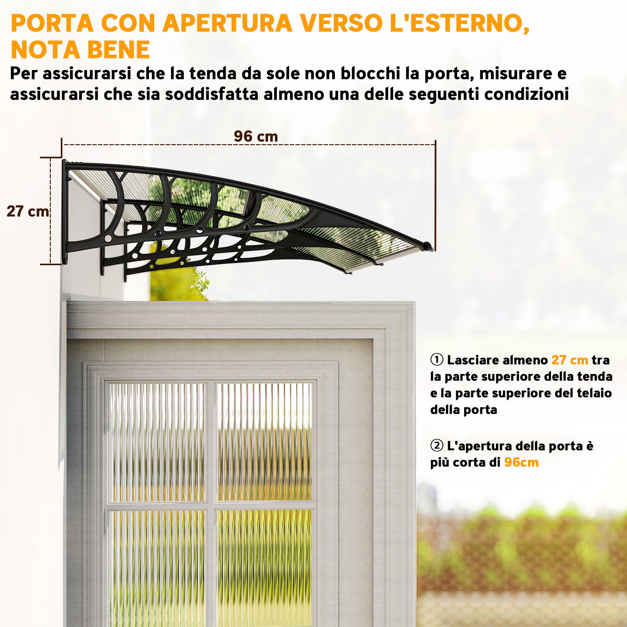 Auvent Porte Entrée Polycarbonate Aluminium Marquise Protection UV Pluie 200x96cm Transparent - ComfortXL Outdoor Living - Image 9