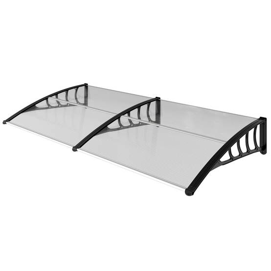 Auvent Porte Entrée Polycarbonate Aluminium Marquise Protection UV Pluie 200x96cm Transparent - ComfortXL Outdoor Living - Image 2