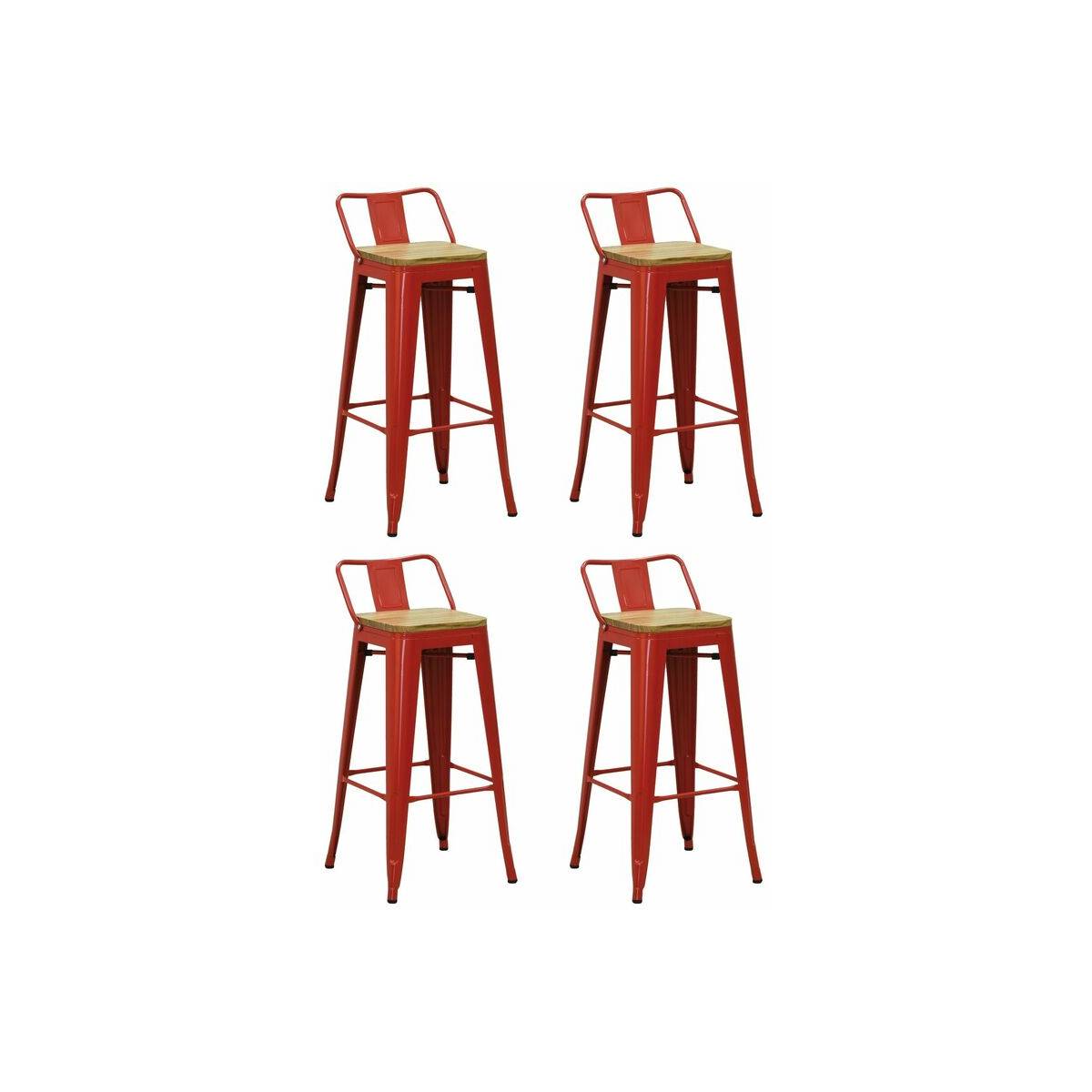 Aubry Gaspard - Tabouret de bar en métal laqué et bois d'orme huilé (Lot de 4) - Image 1