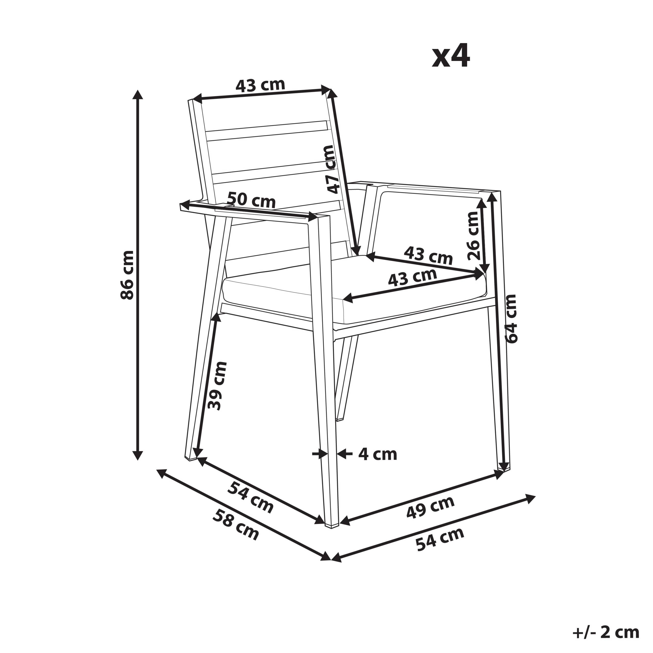 Beliani - Set 4 Chaises de Jardin Blanc en Aluminium avec Coussins d'Assise en Polyester Mobilier d'Extérieur Moderne Dossier Latté - Image 3