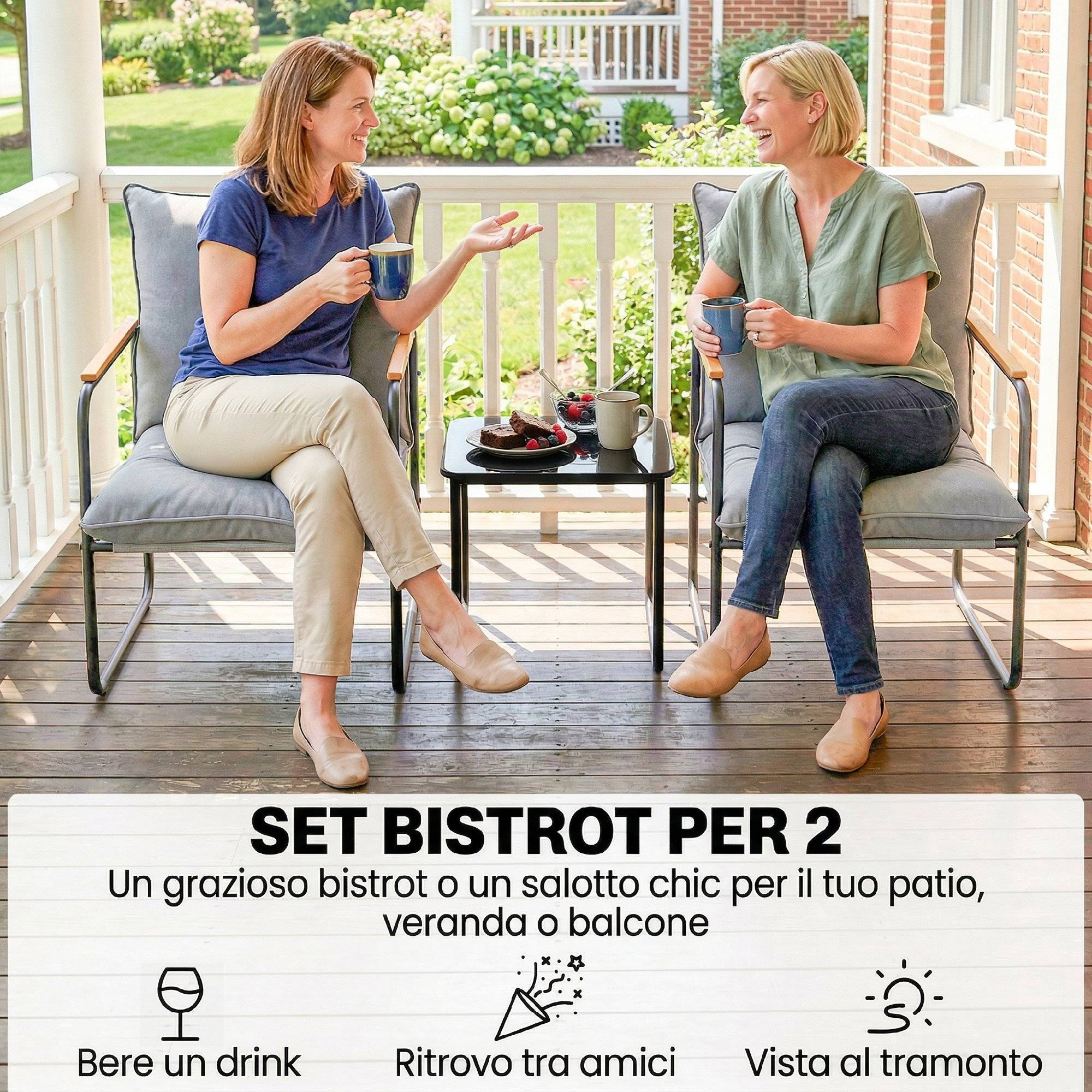 Ensemble bistrot 3 pcs, mobilier extérieur métal avec coussins, gris foncé - Image 6