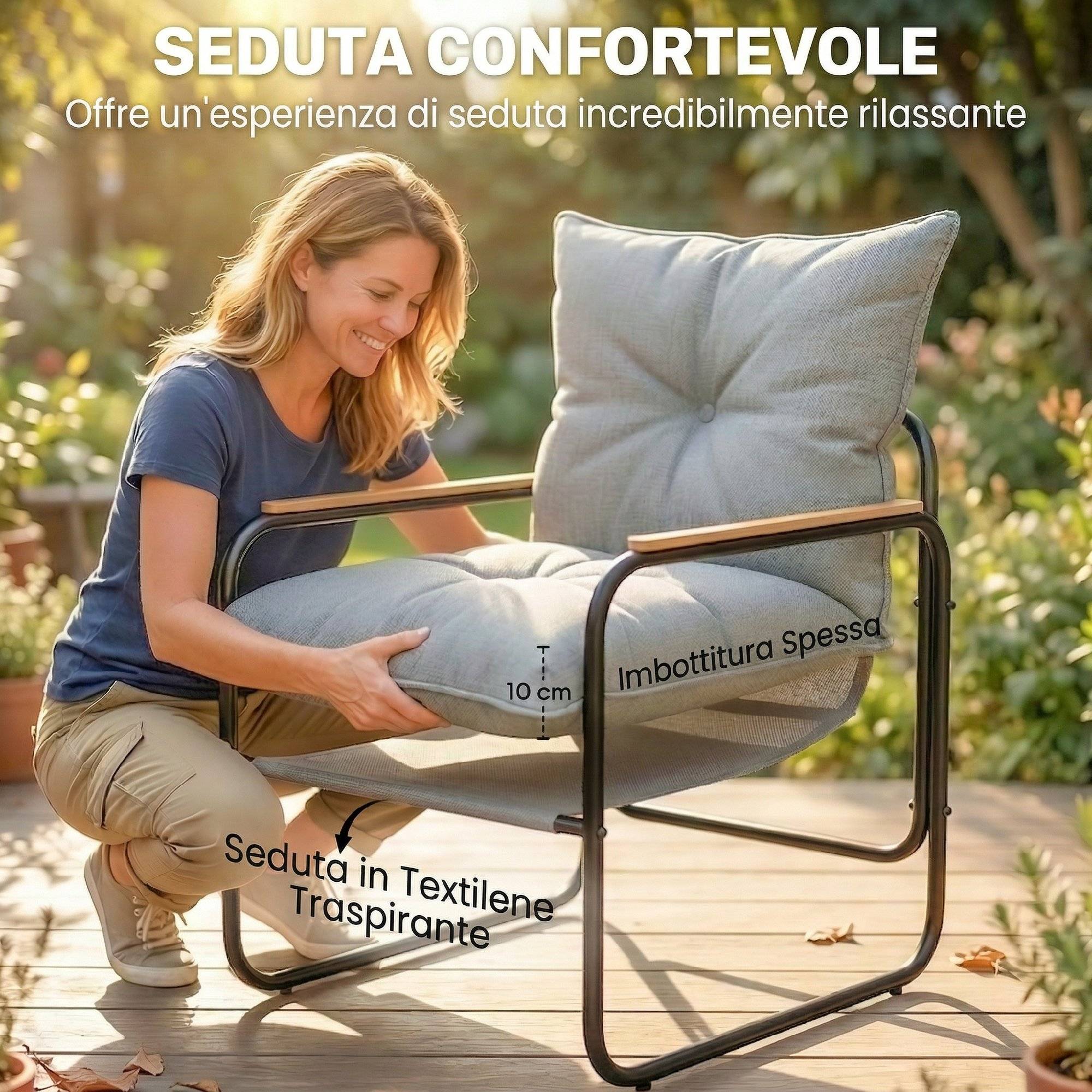 Ensemble bistrot 3 pcs, mobilier extérieur métal avec coussins, gris foncé - Image 7