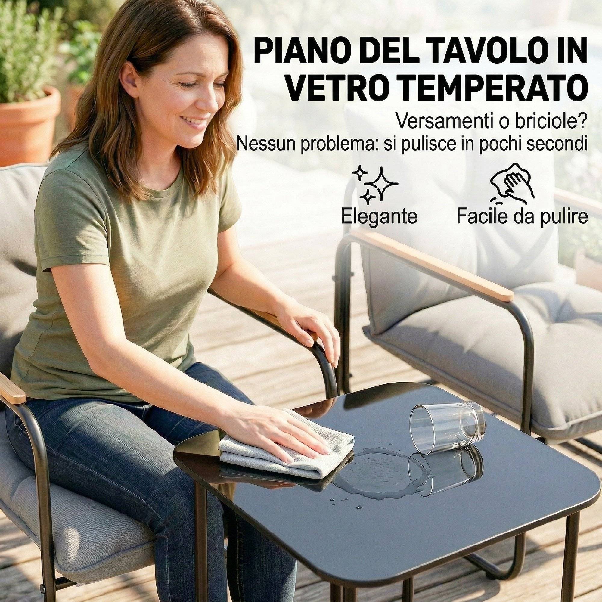 Ensemble bistrot 3 pcs, mobilier extérieur métal avec coussins, gris foncé - Image 9
