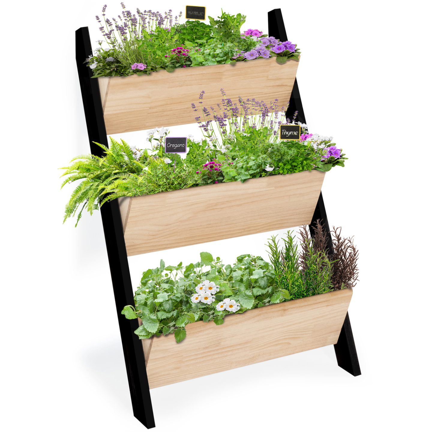 Jardinière échelle FREDDY 110 CM 3 bacs bois et noir potager pour jardin et balcon - Image 1