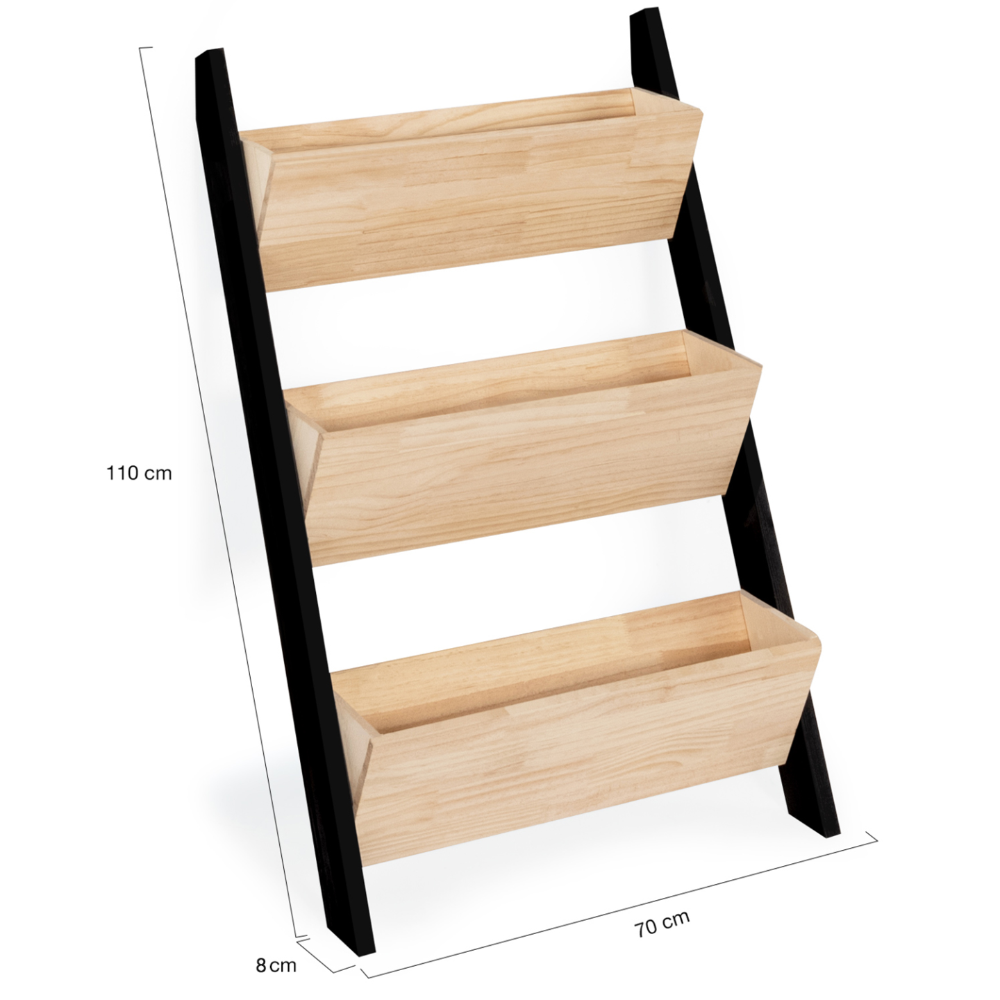 Jardinière échelle FREDDY 110 CM 3 bacs bois et noir potager pour jardin et balcon - Image 3