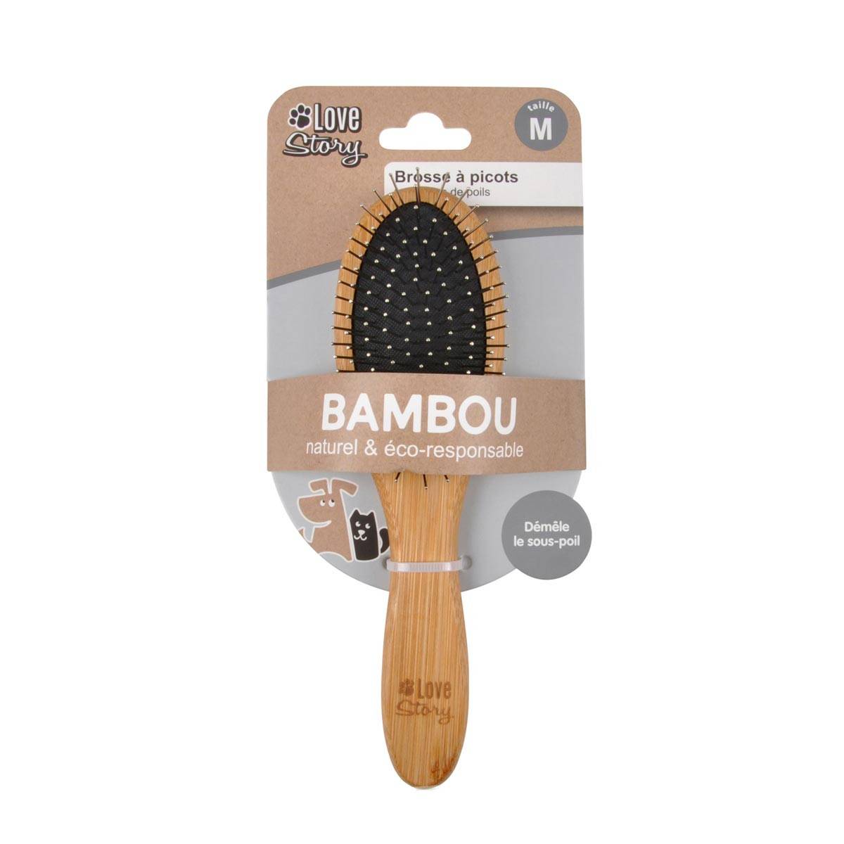 Love Story - Brosse de Toilettage Bambou "Picots Perles" 22cm Naturel - Image 5