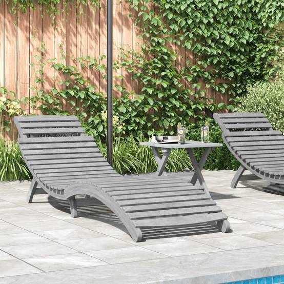 Maison Chic - Bain de soleil - Transat gris 184x55x64 cm bois massif d'acacia HL127 - Image 2