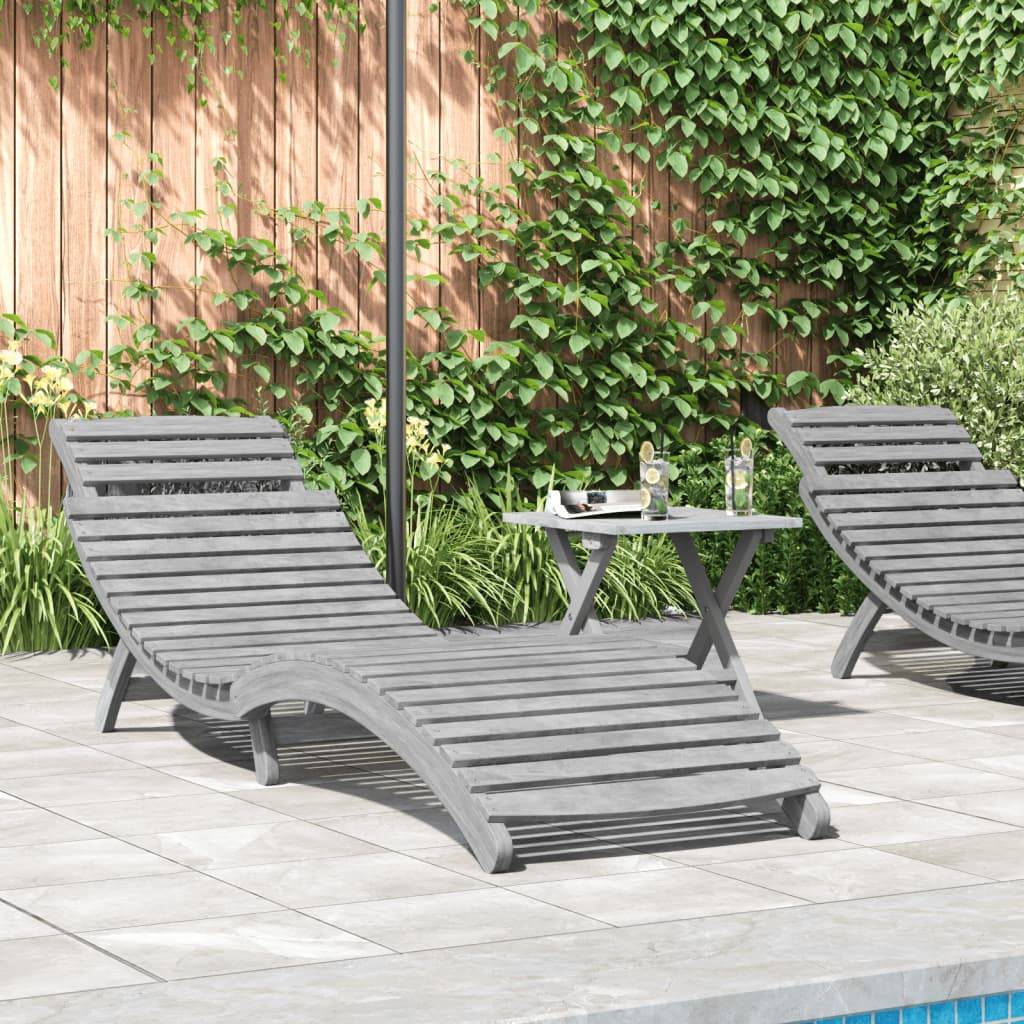 Maison Chic - Bain de soleil - Transat gris 184x55x64 cm bois massif d'acacia HL127 - Image 2