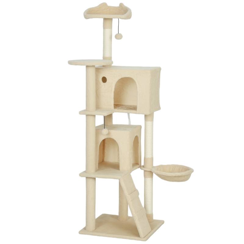 Arbre à chat intérieur avec hamac et échelle 48 x 48 x 160 cm polyester beige - PANGIVO