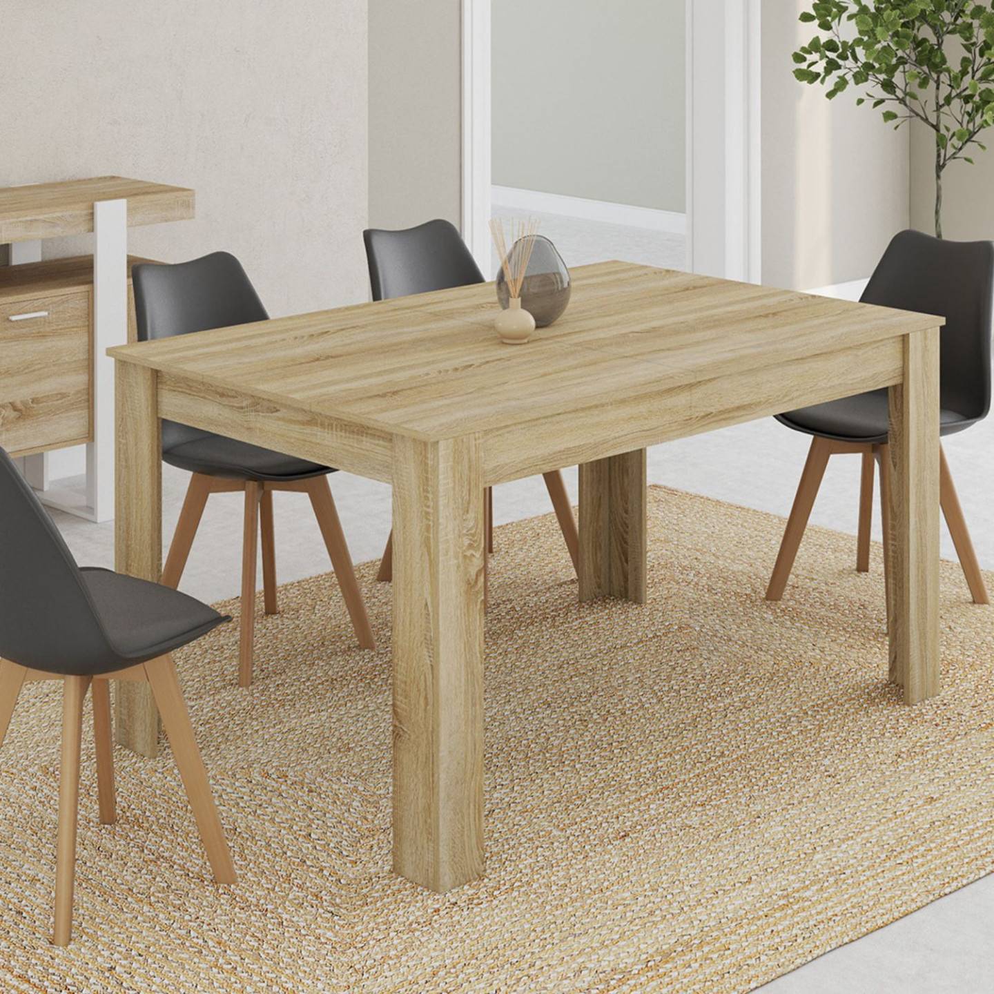 Table à manger rectangle GEORGIA 6 personnes imitation hêtre 140 x 80 cm - Image 1
