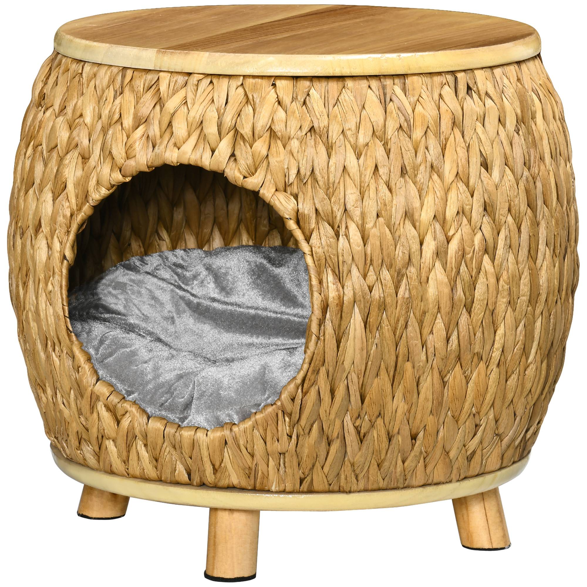 Sans Marque - Cachette jacinthe d'eau coussin lavable, 44x43x42cm Brun clair+Bois naturel+Gris - Image 2