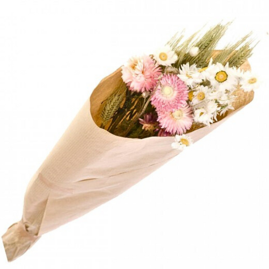 Naturalys - Fleurs séchées décoration Bouquet Blanc & Rose 50 cm - Naturalys