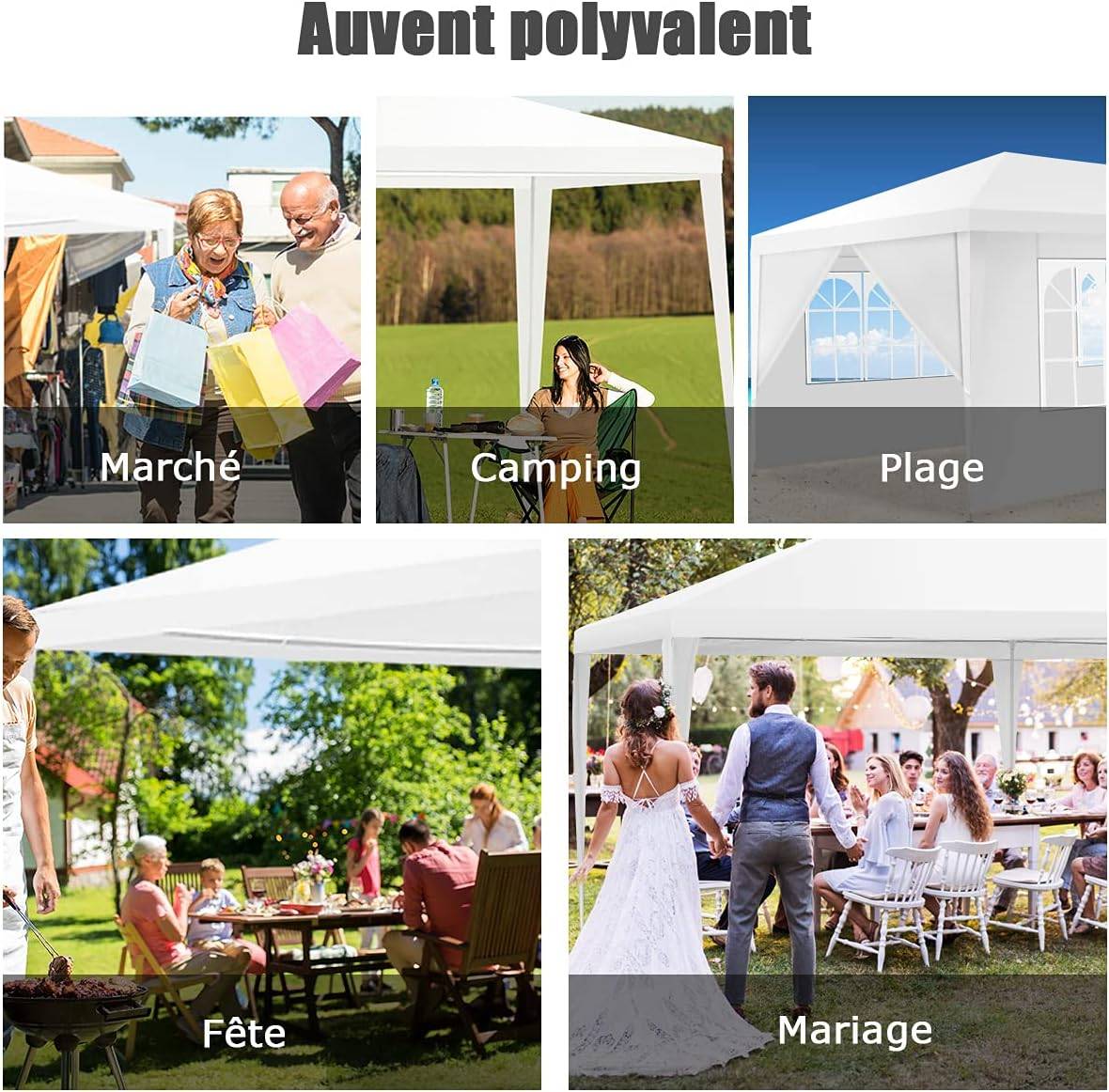 Tonnelle de Jardin / Barnum 3x6m-18㎡ Tente de Réception avec 4 Parois Amovibles, Piquets de Terre, Sac de Transport, pour Fête/Mariage/BBQ, Blanc - Image 7