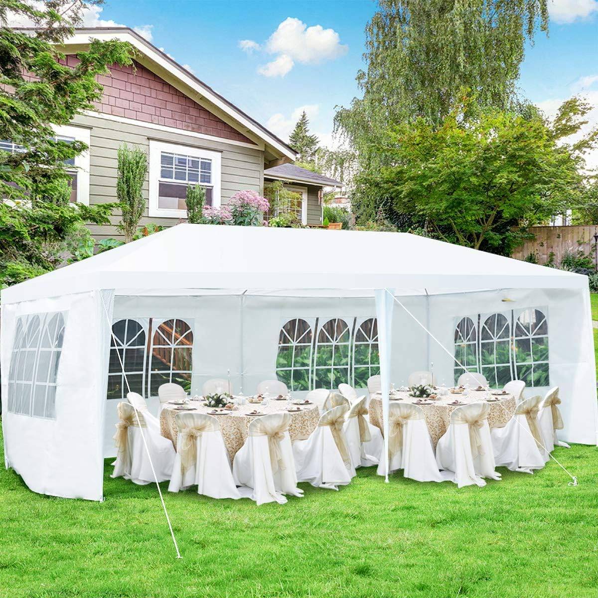 Tonnelle de Jardin / Barnum 3x6m-18㎡ Tente de Réception avec 4 Parois Amovibles, Piquets de Terre, Sac de Transport, pour Fête/Mariage/BBQ, Blanc - Image 8