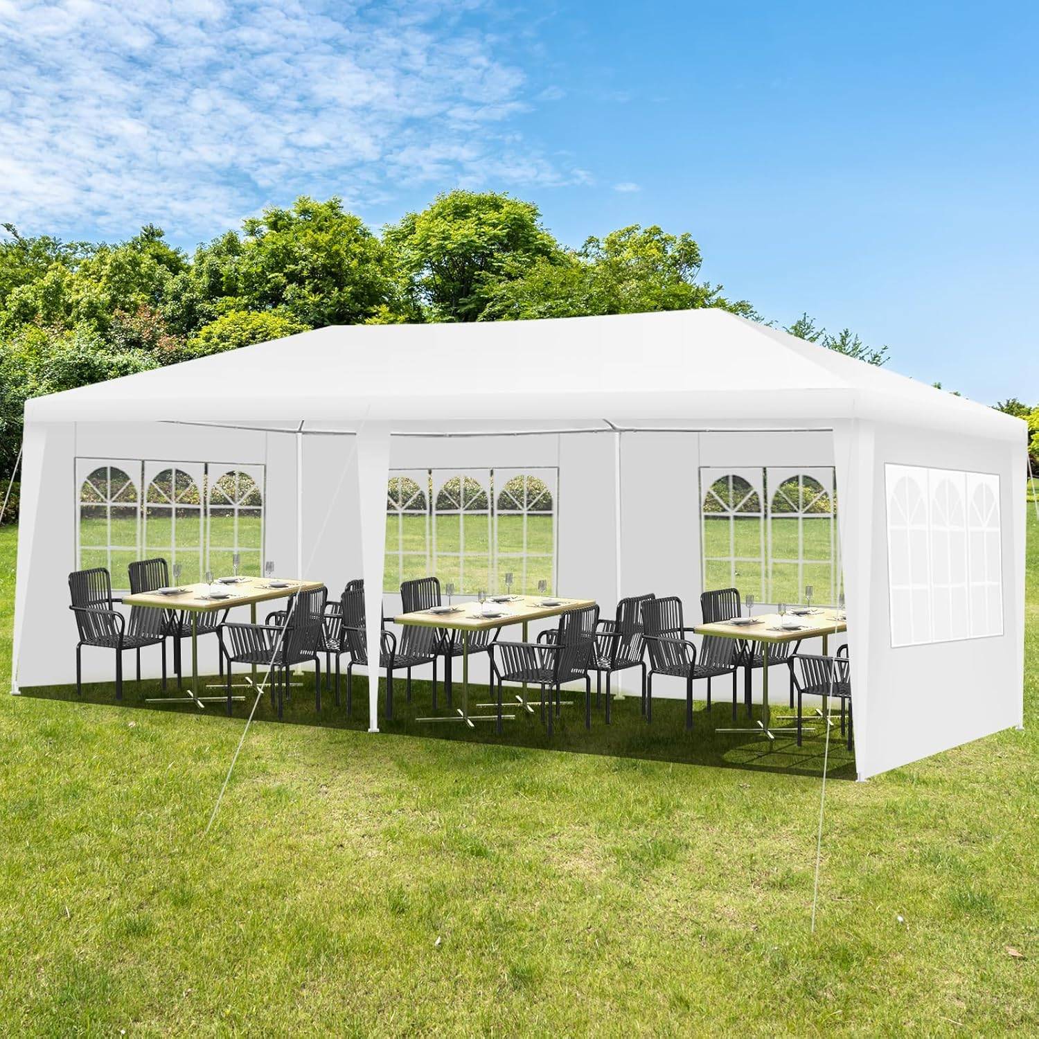 Tonnelle de Jardin / Barnum 3x6m-18㎡ Tente de Réception avec 4 Parois Amovibles, Piquets de Terre, Sac de Transport, pour Fête/Mariage/BBQ, Blanc - Image 2