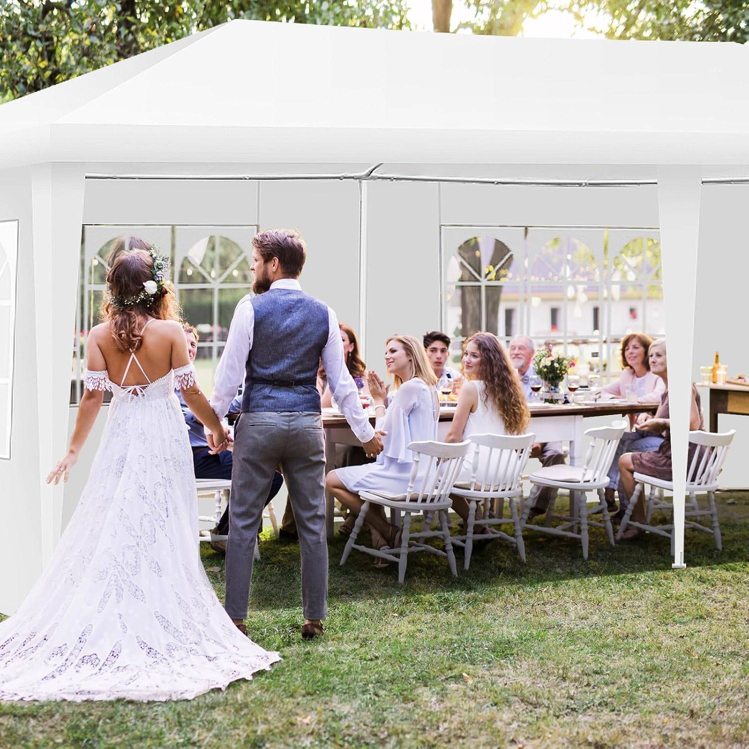 Tonnelle de Jardin / Barnum 3x6m-18㎡ Tente de Réception avec 4 Parois Amovibles, Piquets de Terre, Sac de Transport, pour Fête/Mariage/BBQ, Blanc - Image 9