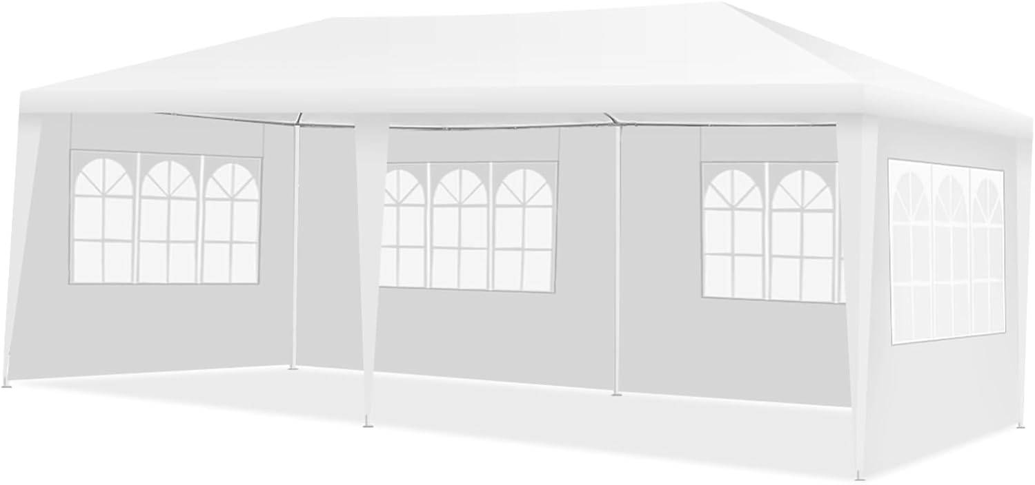 Tonnelle de Jardin / Barnum 3x6m-18㎡ Tente de Réception avec 4 Parois Amovibles, Piquets de Terre, Sac de Transport, pour Fête/Mariage/BBQ, Blanc - Image 1