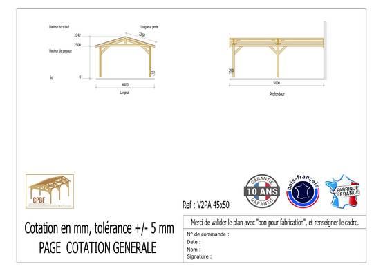 Carport Bois Douglas Français 22 m² – 2 pentes adossé – 4 poteaux – Abri voiture extérieur – Garantie 10 ans - Image 3