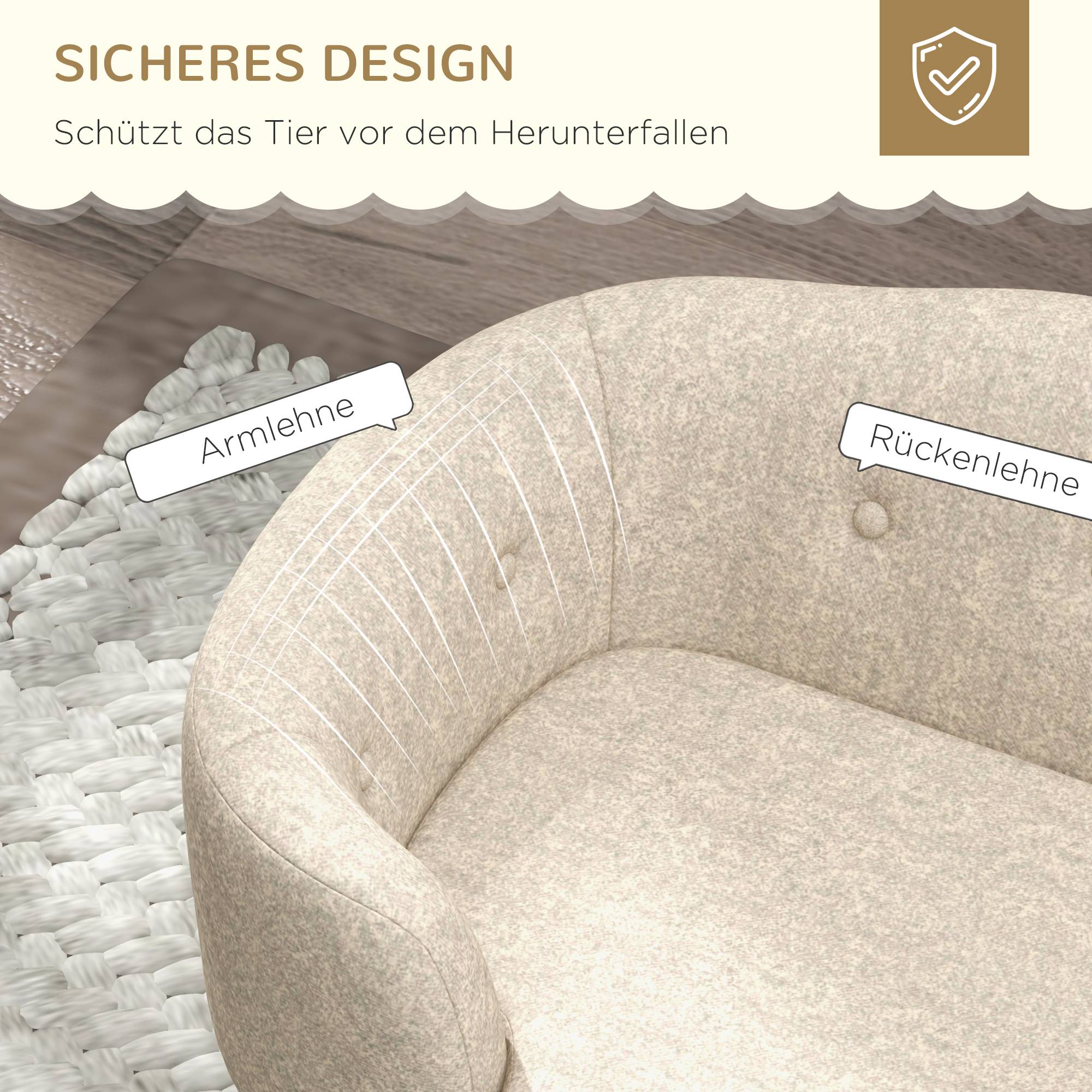 ComfortXL - Canapé pour chien en peluche et pin 70 x 47 x 30 cm crème pour petit chien couchage surélevé avec coussin - Image 6