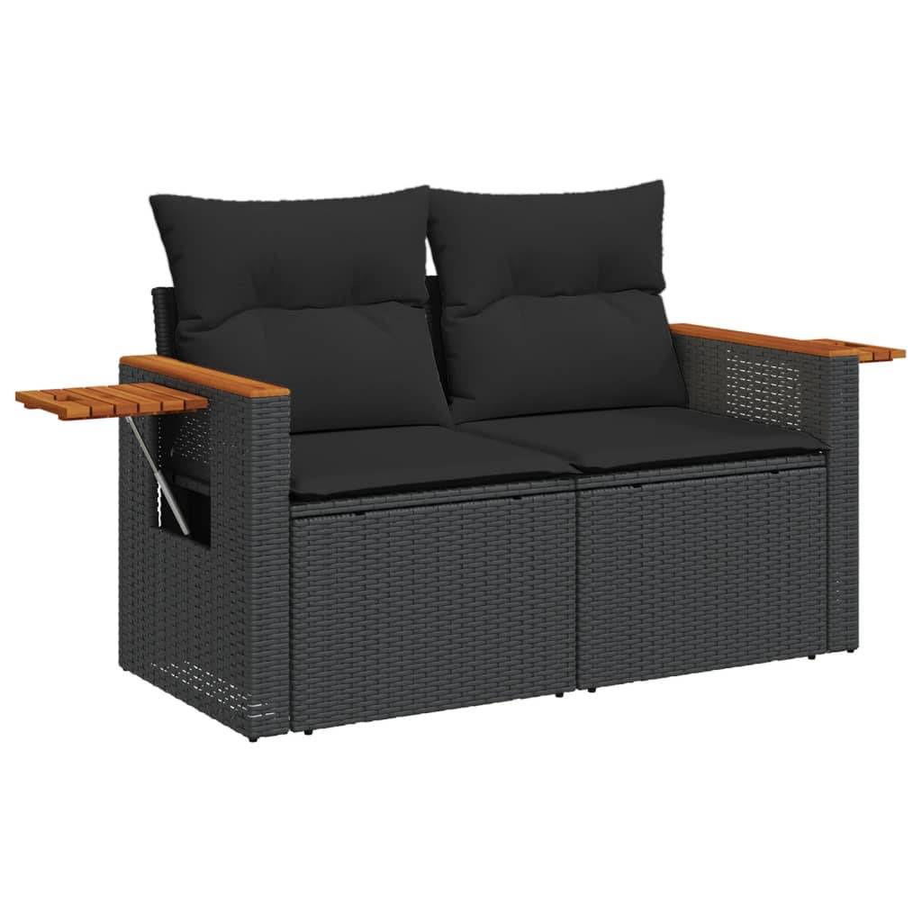 ComfortXL - Canapé Extérieur 2 Places Poly Rotin avec Tablettes Latérales et Bois Acacia – Noir – ComfortXL Outdoor Living - Image 2