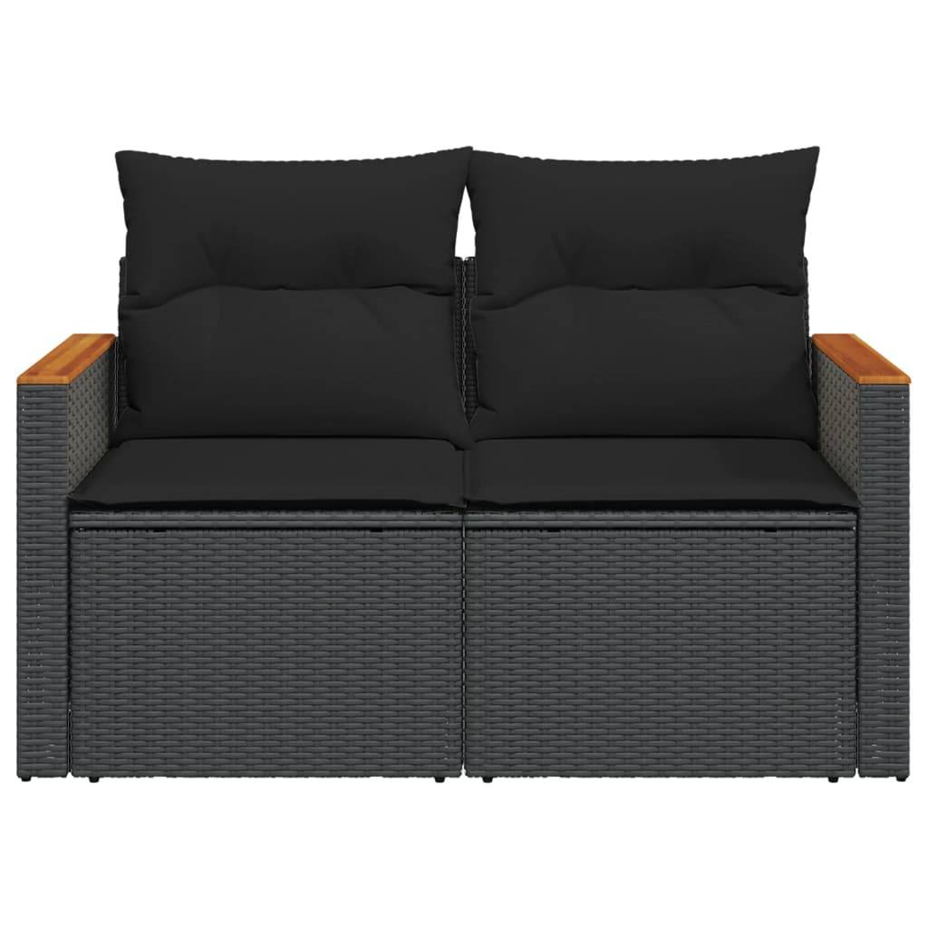 ComfortXL - Canapé Extérieur 2 Places Poly Rotin avec Tablettes Latérales et Bois Acacia – Noir – ComfortXL Outdoor Living - Image 5