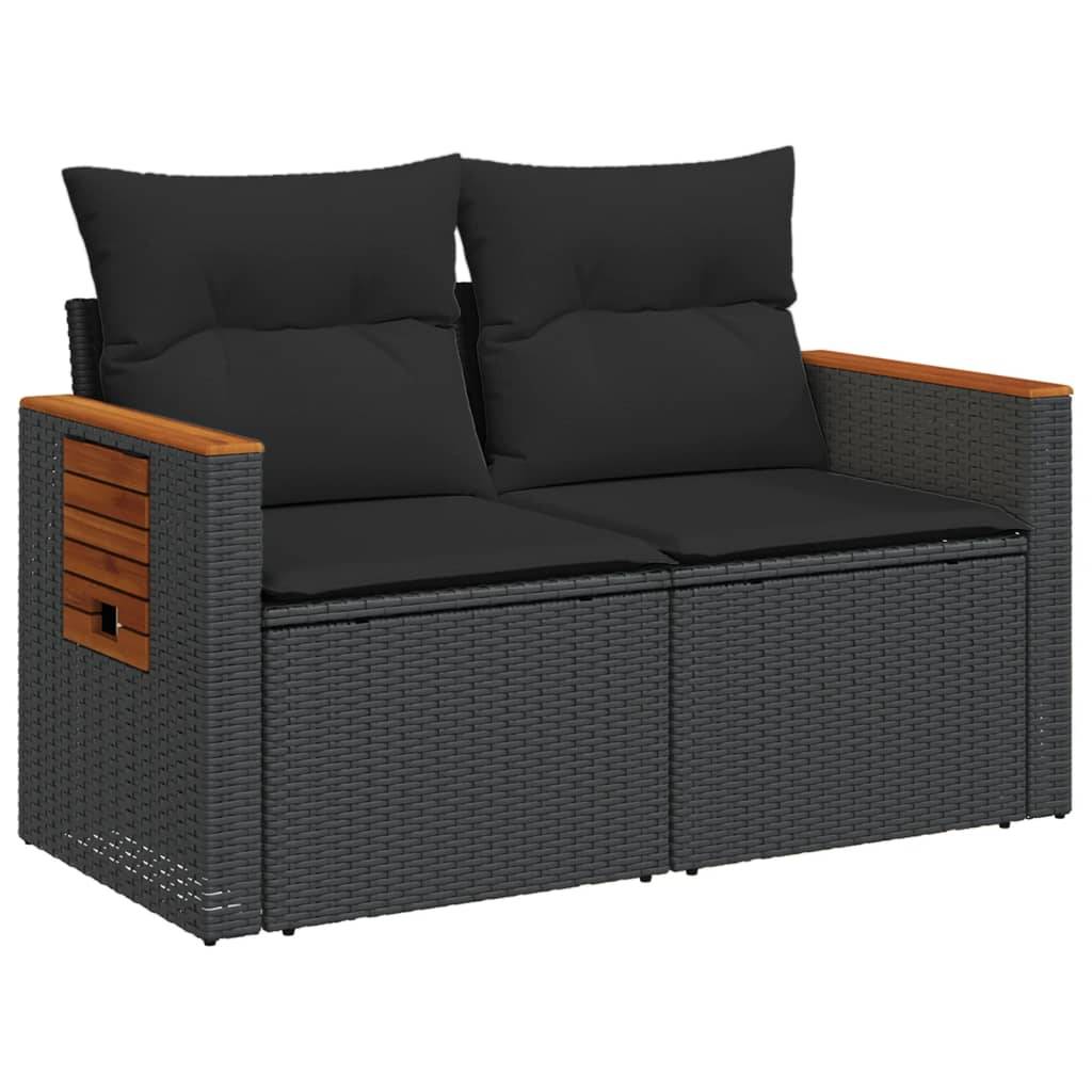 ComfortXL - Canapé Extérieur 2 Places Poly Rotin avec Tablettes Latérales et Bois Acacia – Noir – ComfortXL Outdoor Living - Image 4