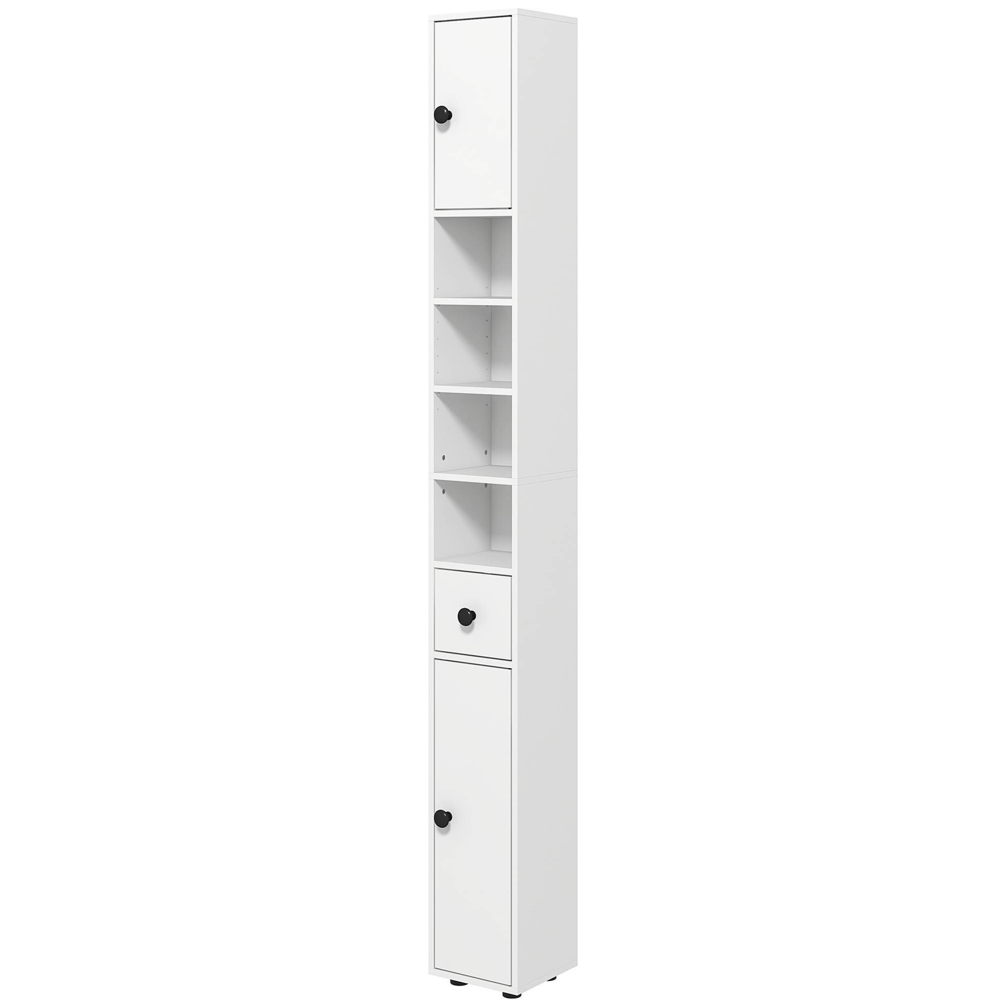 Armoire haute salle de bain avec 1 tiroir 4 étagères réglables et 2 placards, rangement 20x20x180 cm blanc moderne - Image 2