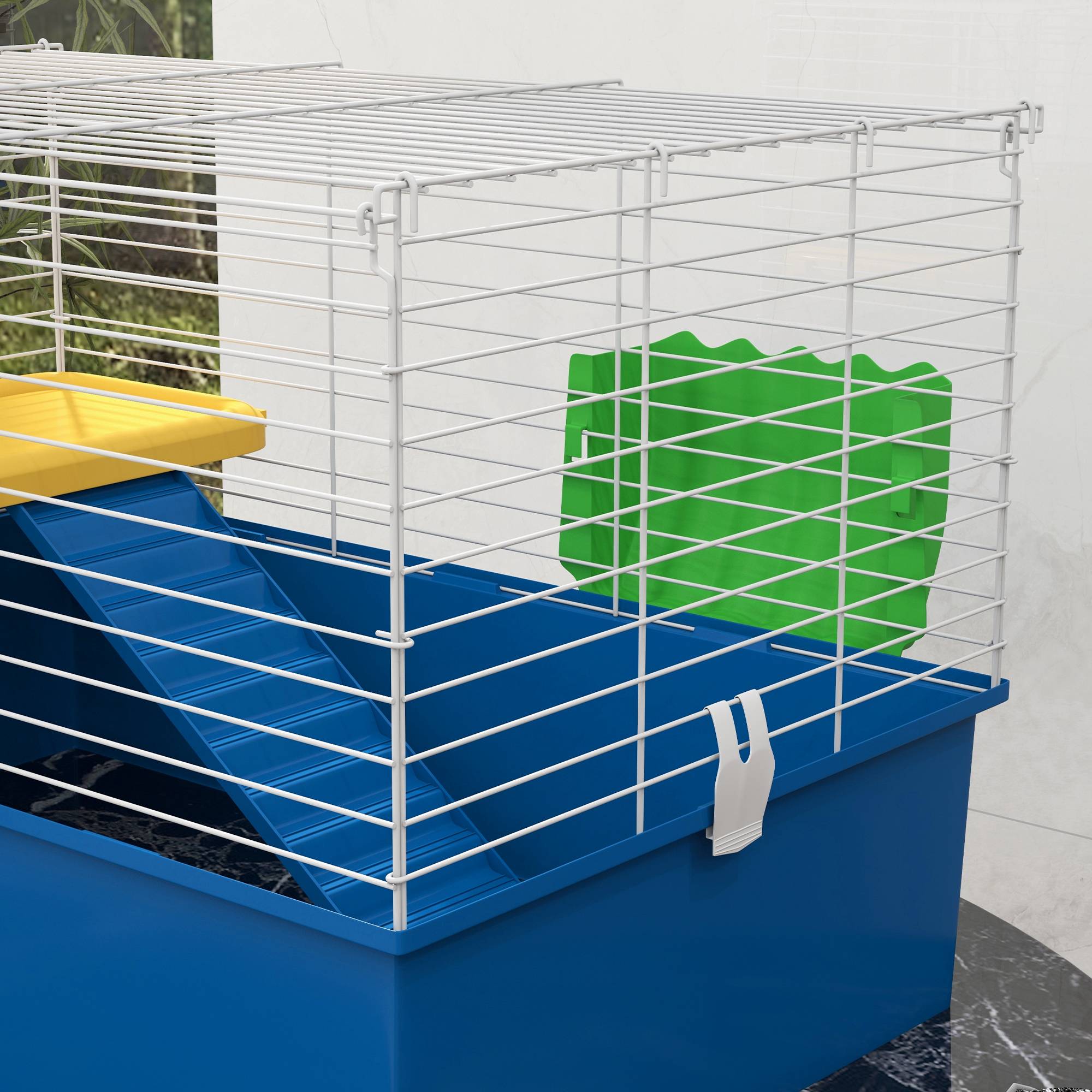Enclos pour petits animaux (lapins, chinchillas, cochons d'Inde) avec plateau et rampe, 71 x 46 x 47 cm, bleu - Image 10