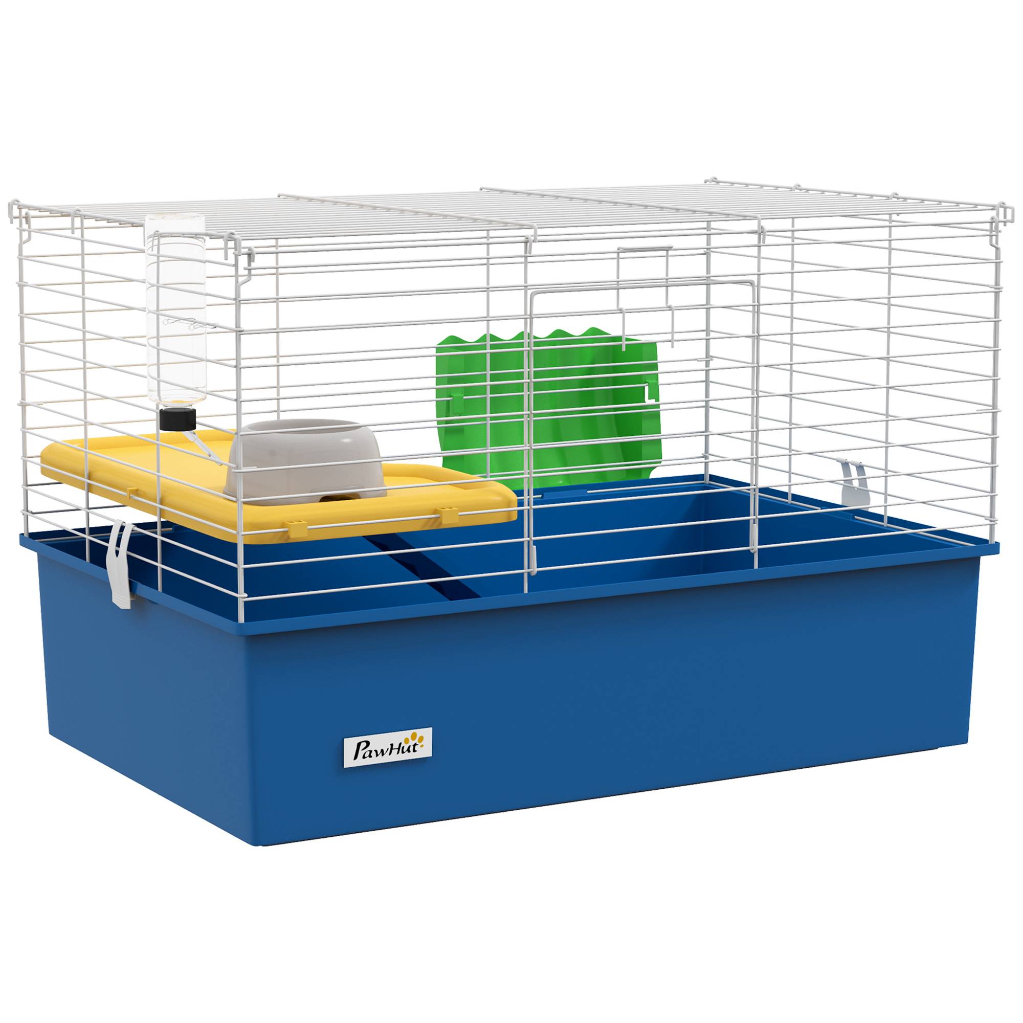 Enclos pour petits animaux (lapins, chinchillas, cochons d'Inde) avec plateau et rampe, 71 x 46 x 47 cm, bleu - Image 1