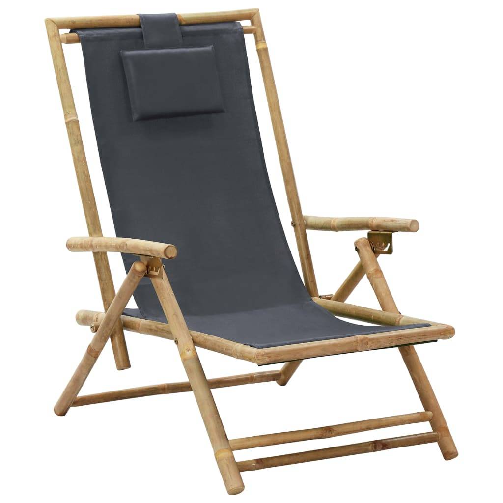 Chaise de jardin | Chaise de relaxation inclinable Gris foncé Bambou et tissu - Image 2